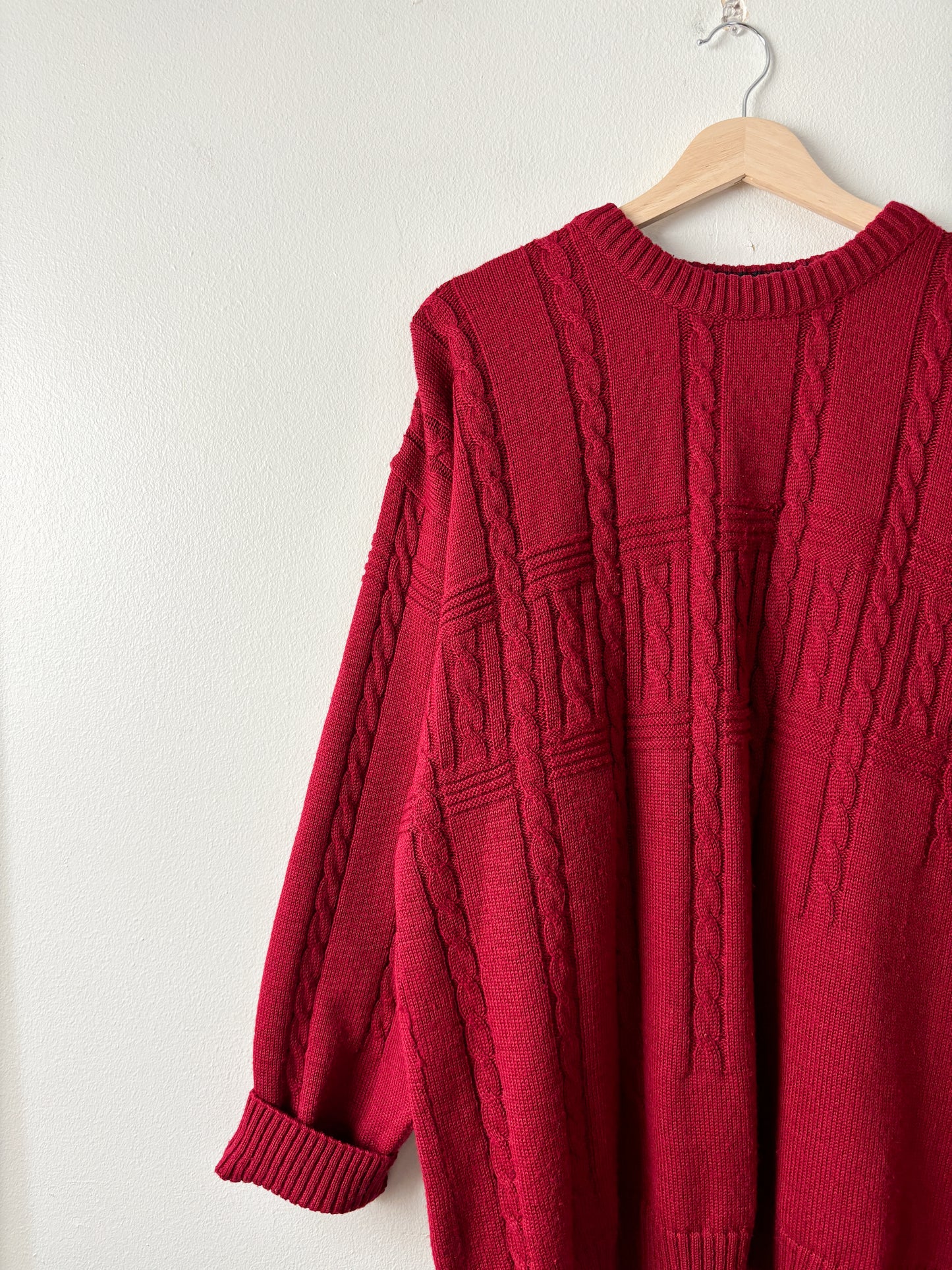 Red Wool Blend Cable Knit Sweater