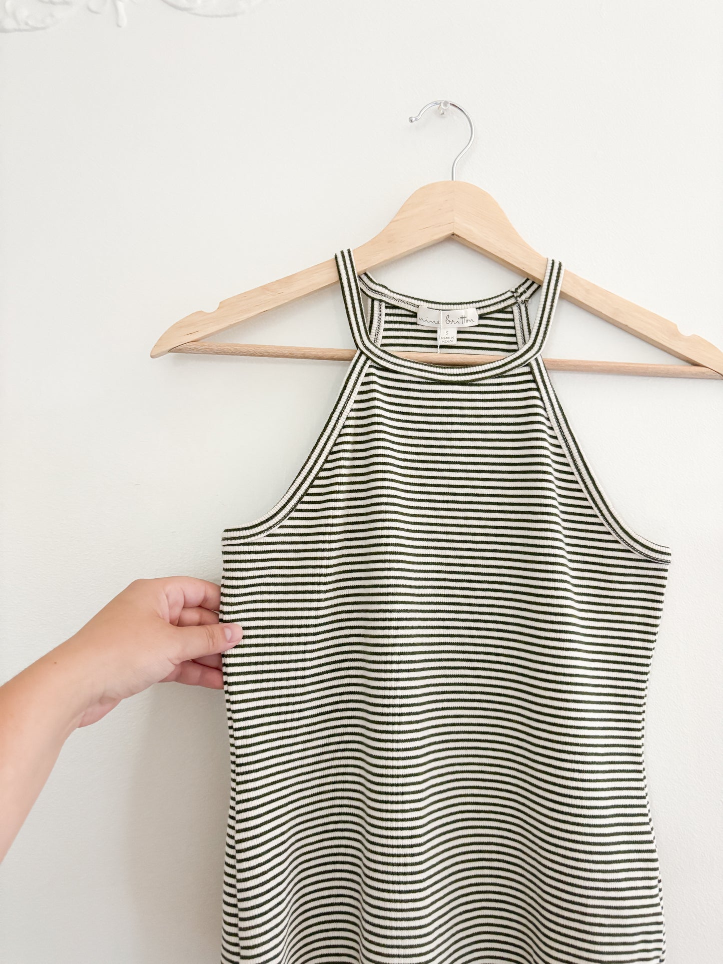 Green Striped Ribbed Tank (S)