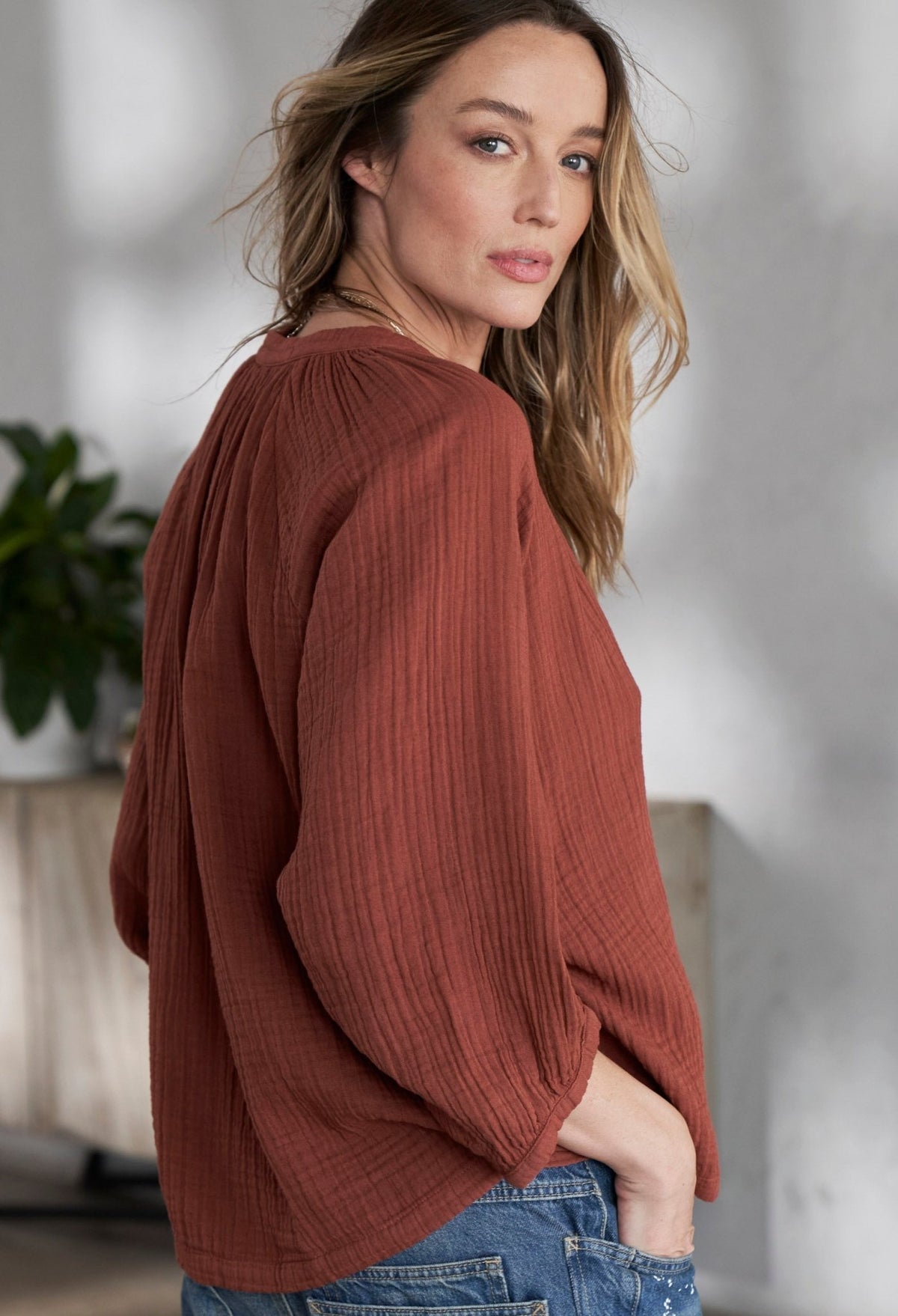 Ocean Main Gauze Blouse (L/XL)