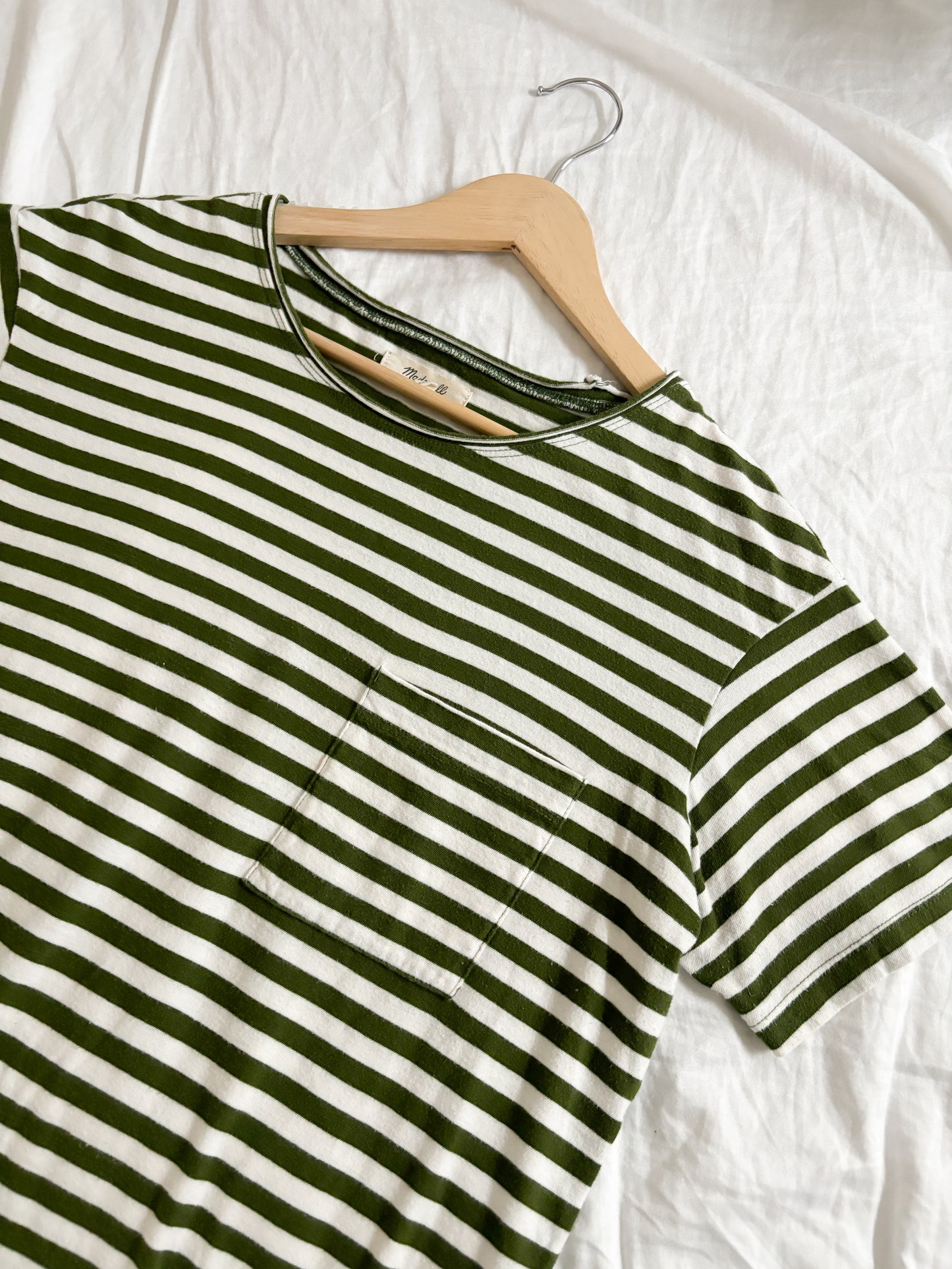 Madewell green striped tee (XS)