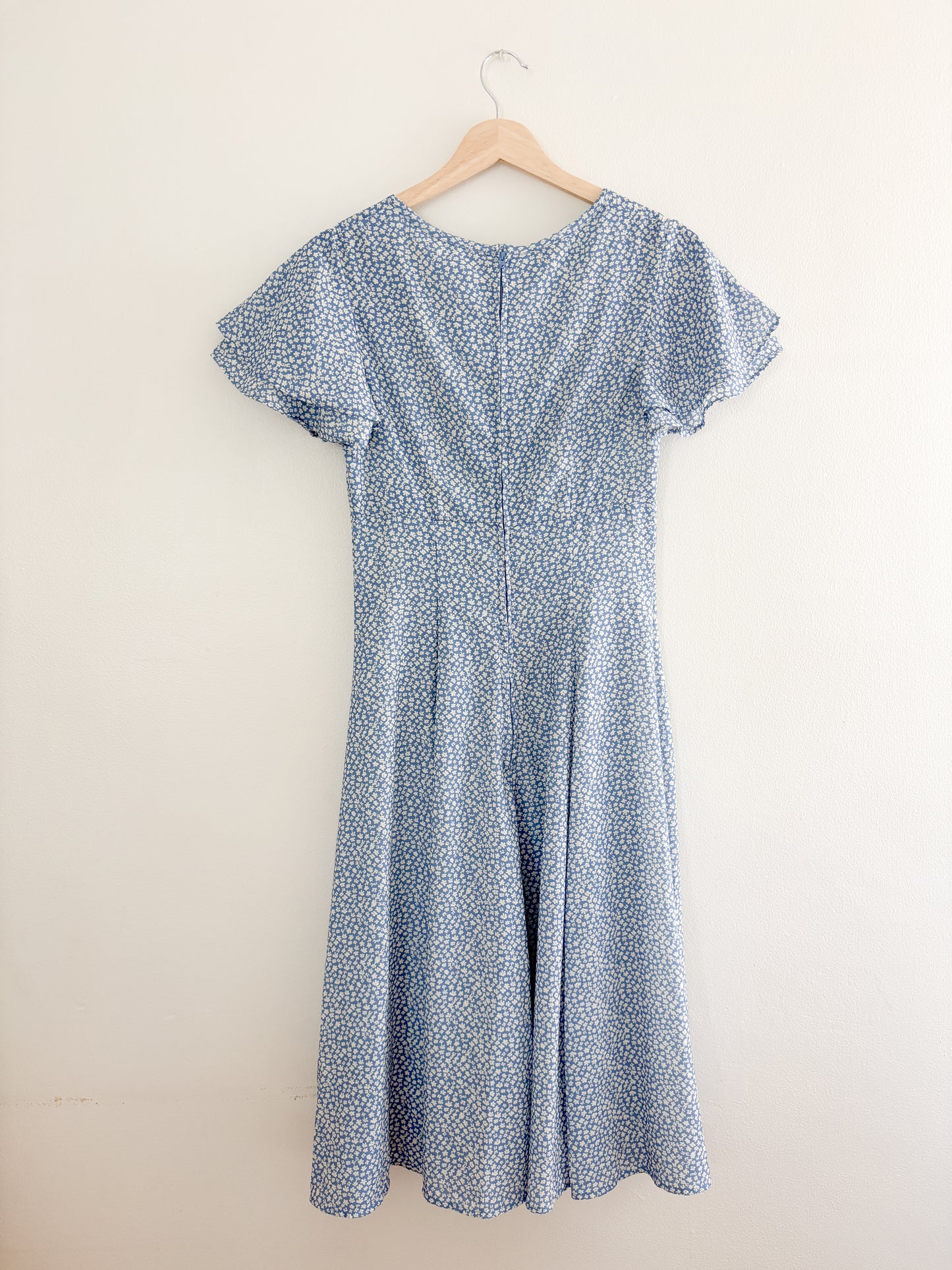 Blue Floral Ruffle Dress (S)