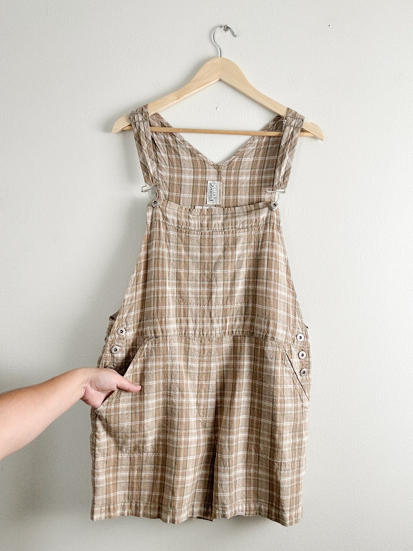 Vintage Plaid Linen Blend Overalls