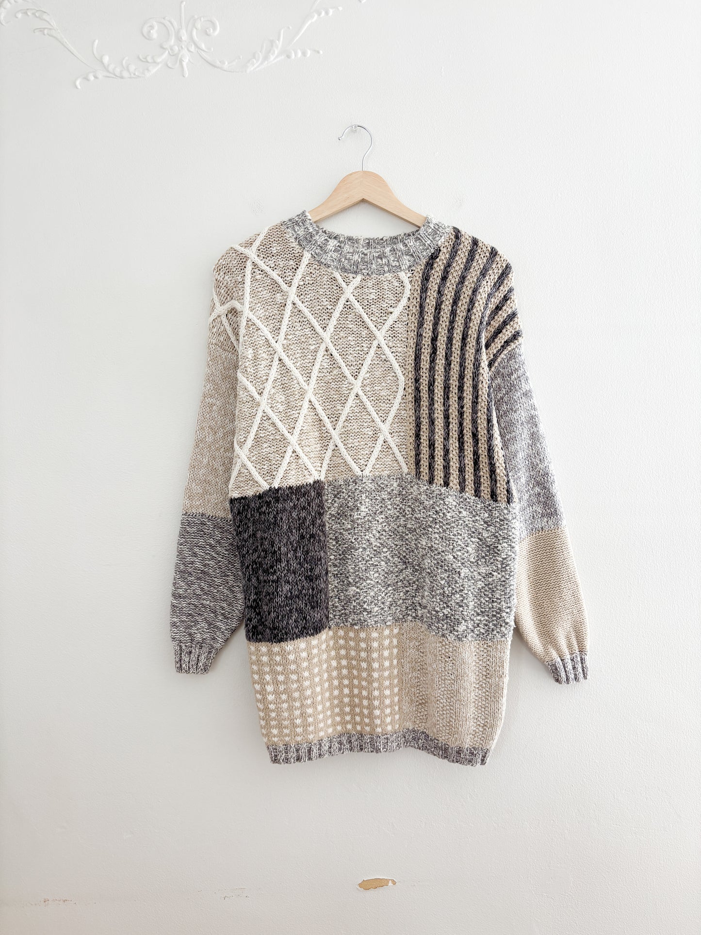 Vintage Patchwork Knit Sweater (M)