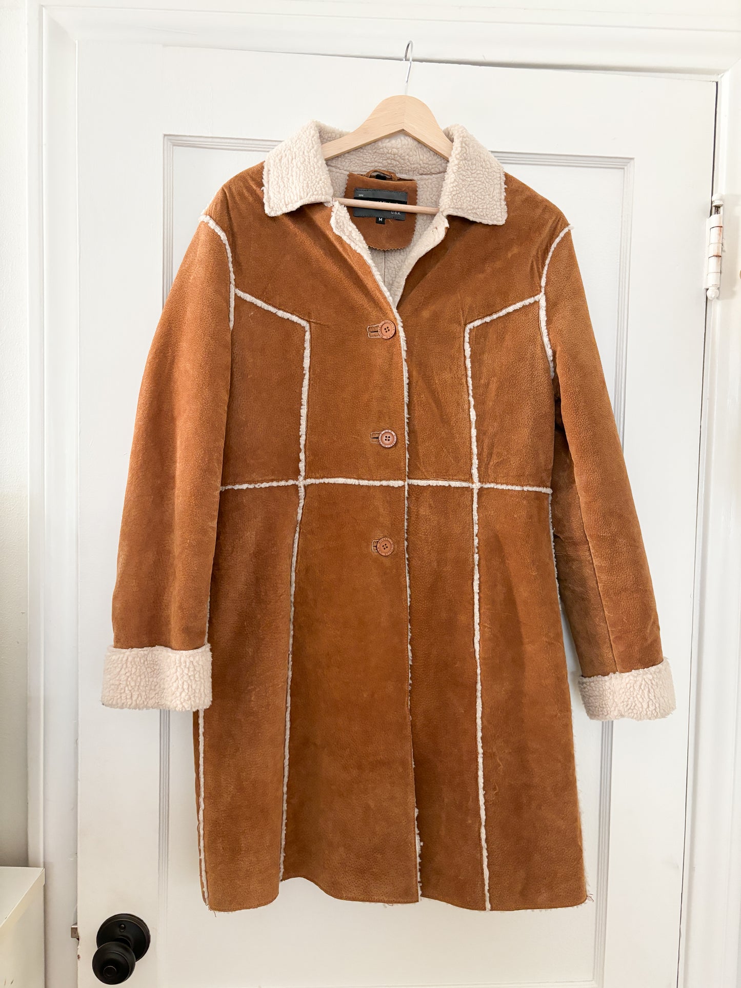 Vintage Leather Sherpa Lined Coat (M)