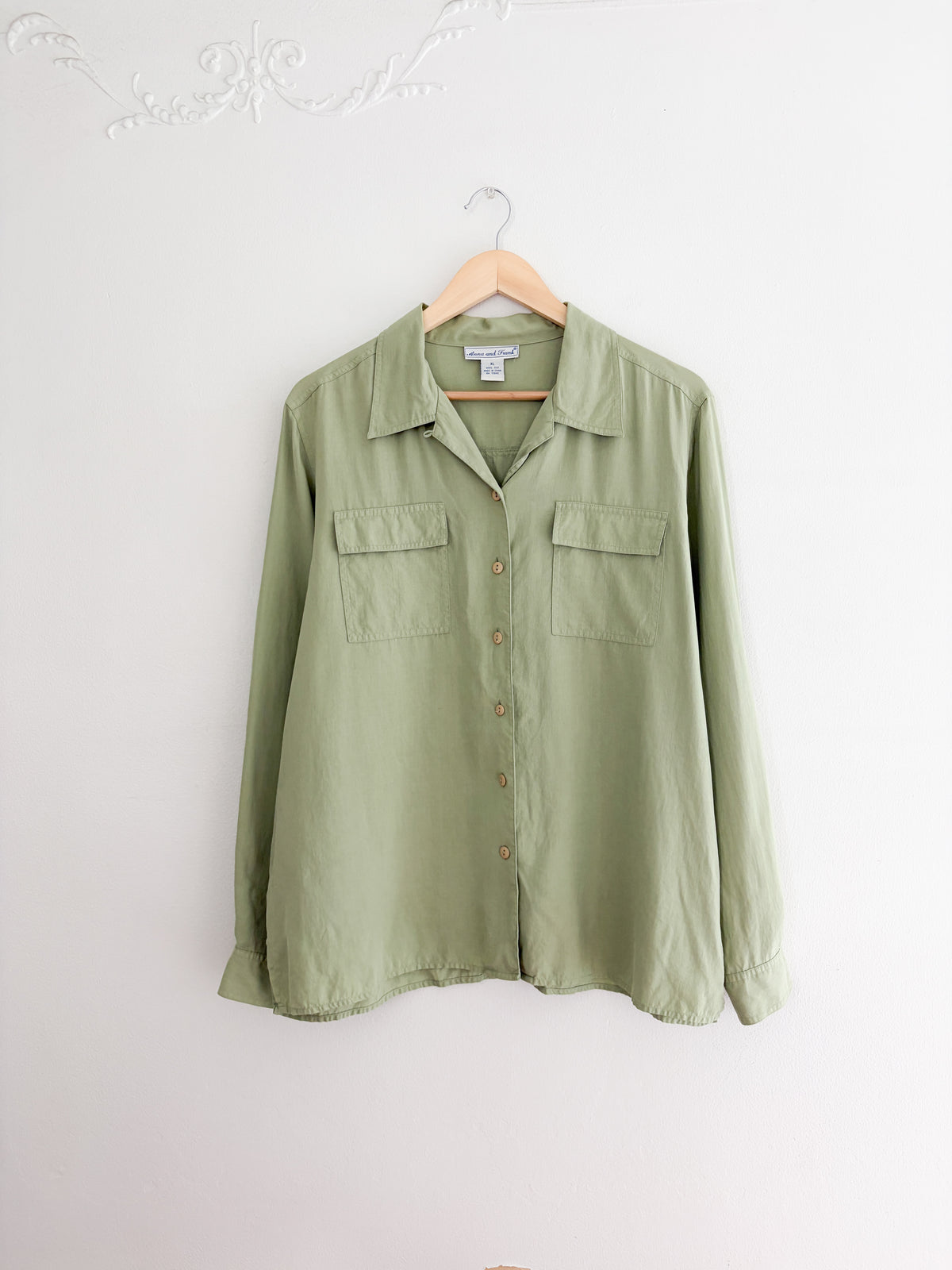 Vintage Green Silk Button Up (XL)