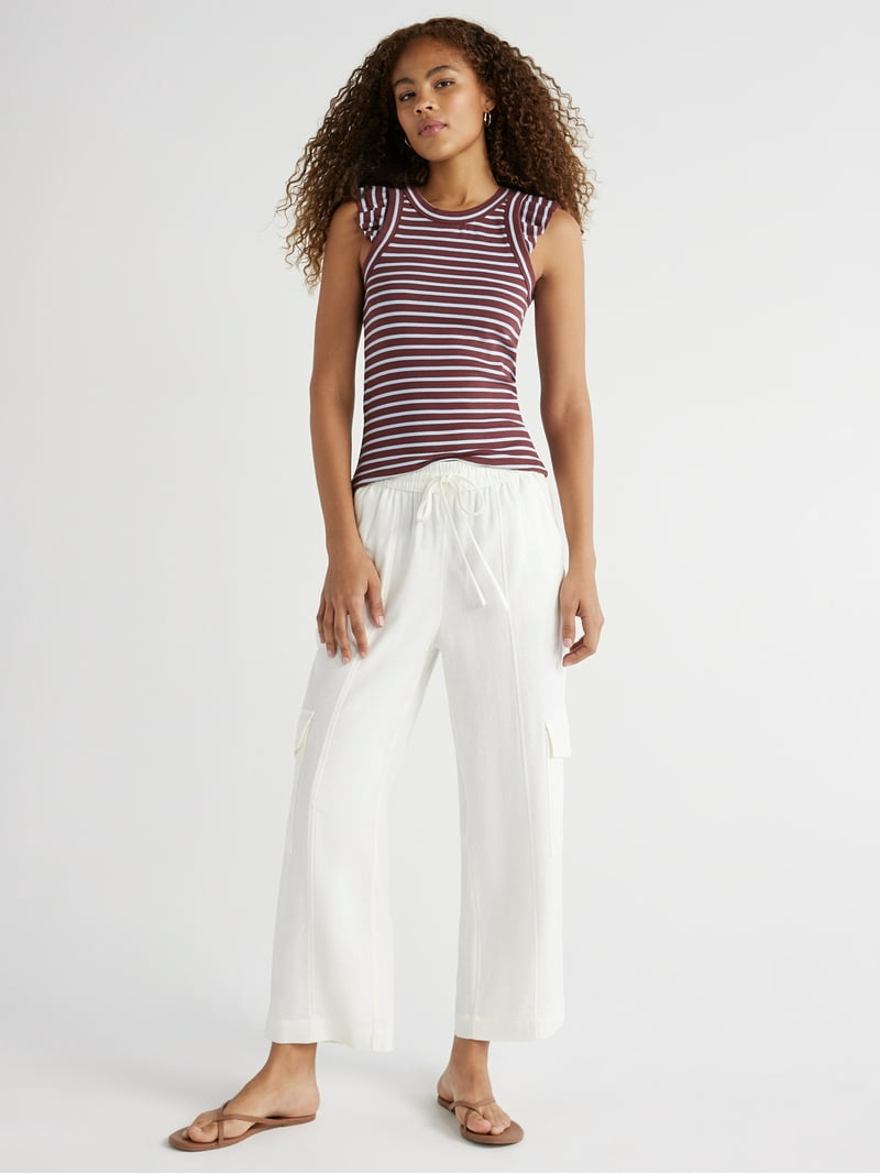 White Linen Blend Easy Pants (L)