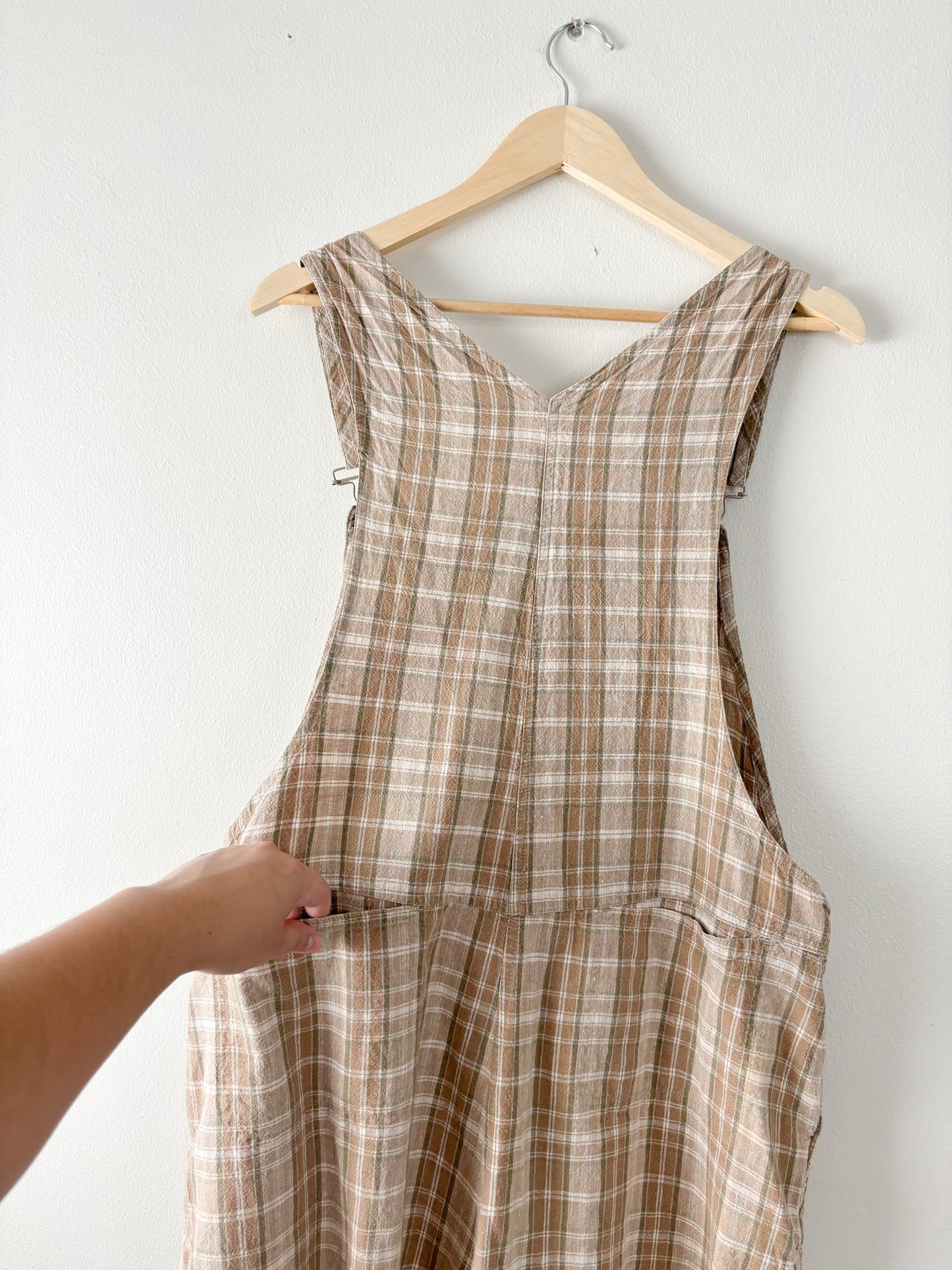 Vintage Plaid Linen Blend Overalls