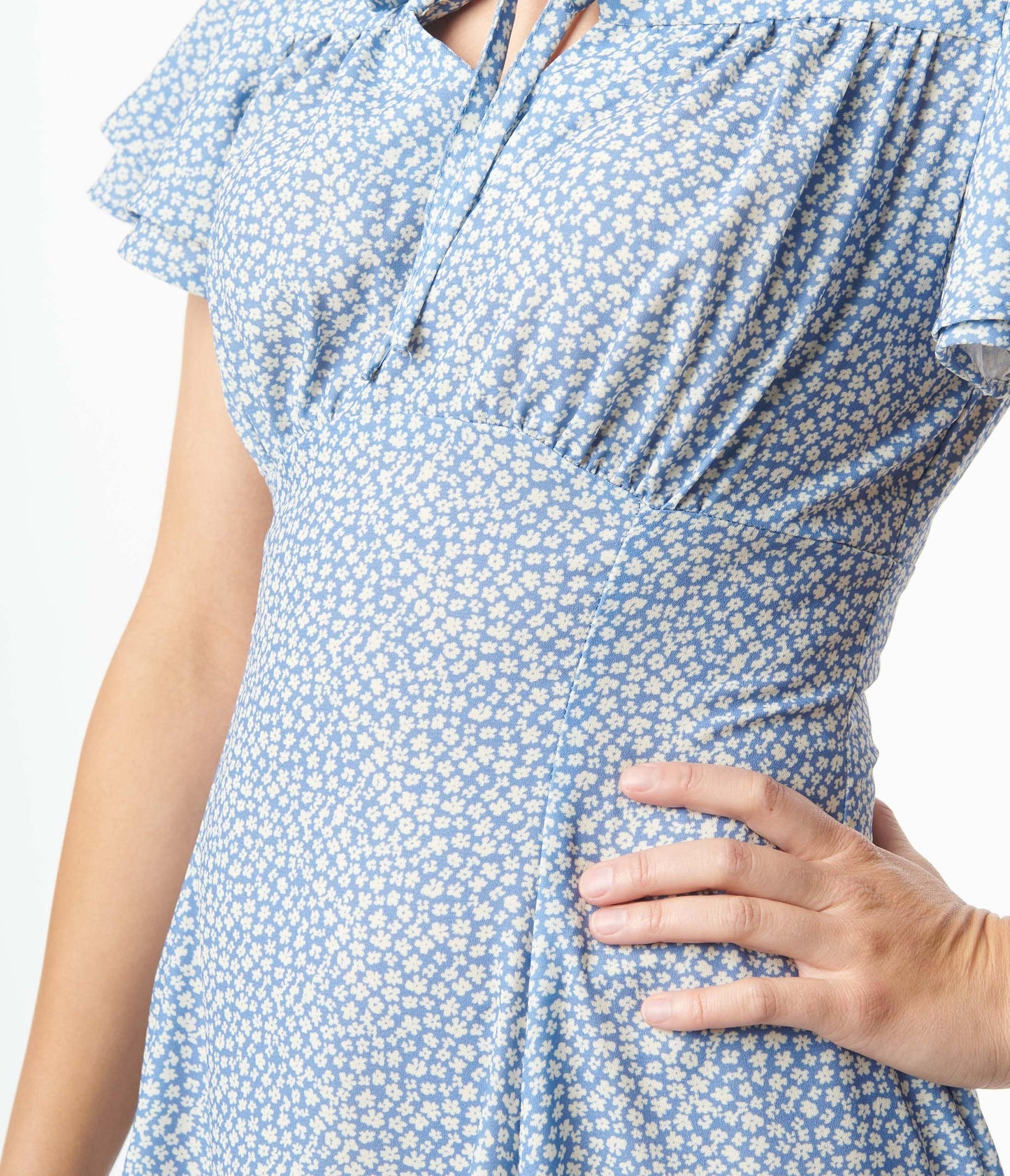Blue Floral Ruffle Dress (S)