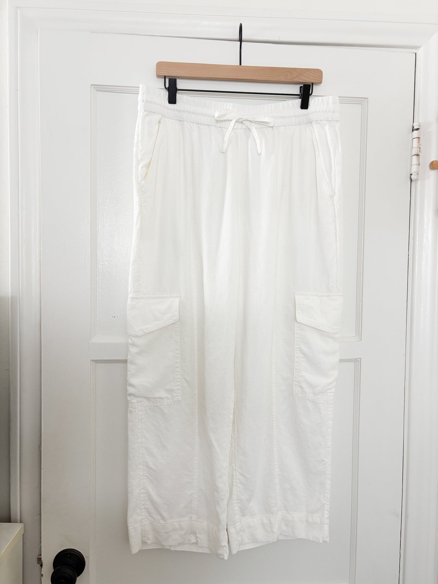 White Linen Blend Easy Pants (L)