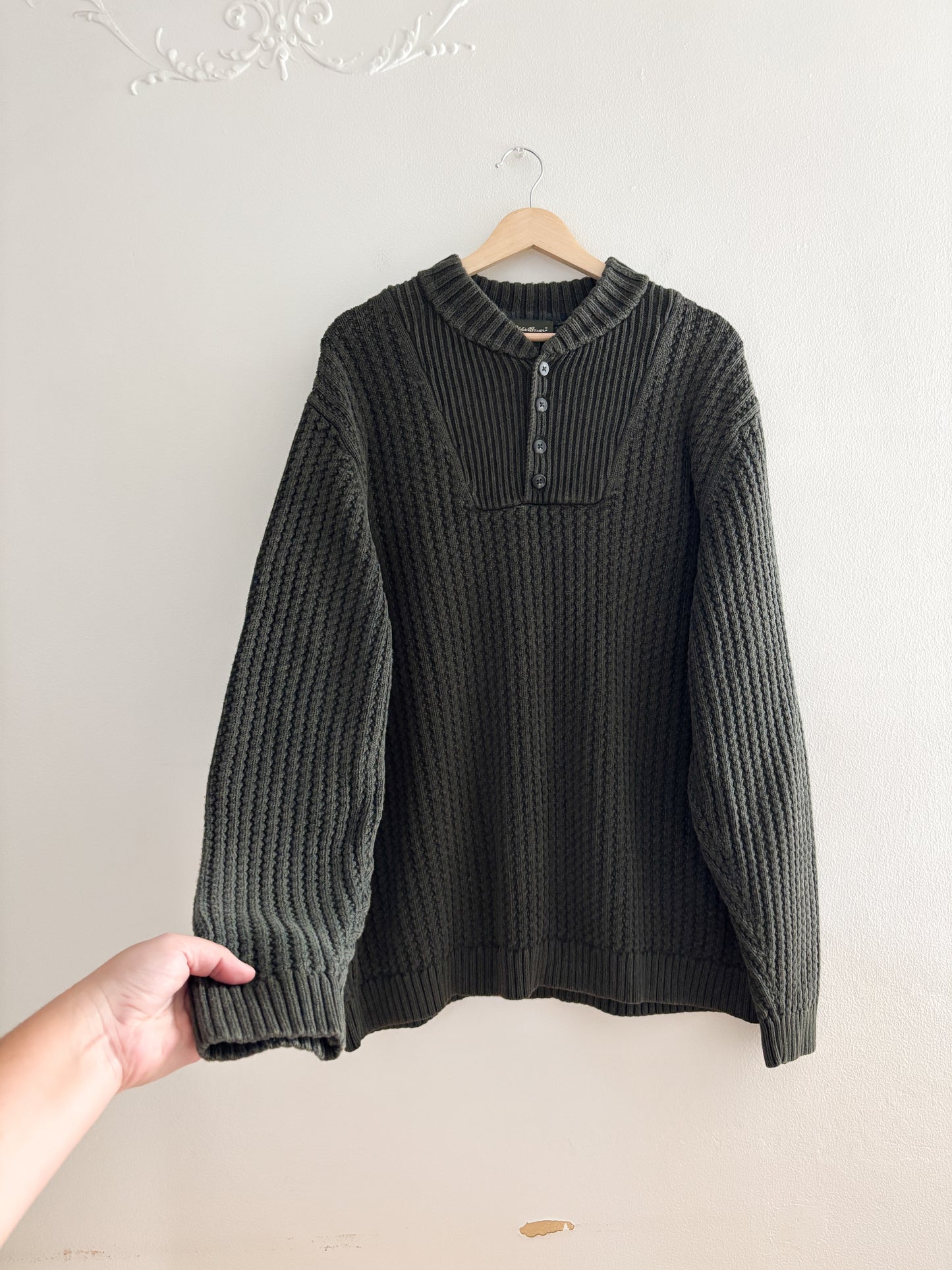 Eddie Bauer Forest Green Henley Sweater (XL)
