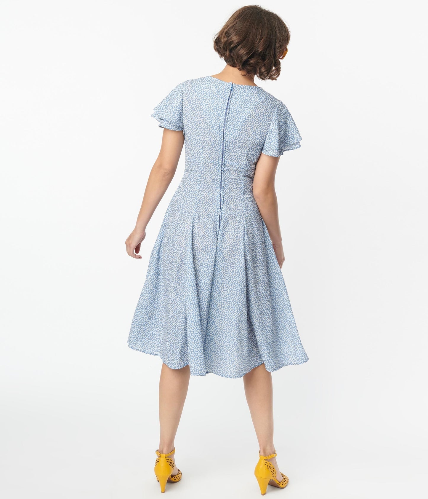 Blue Floral Ruffle Dress (S)