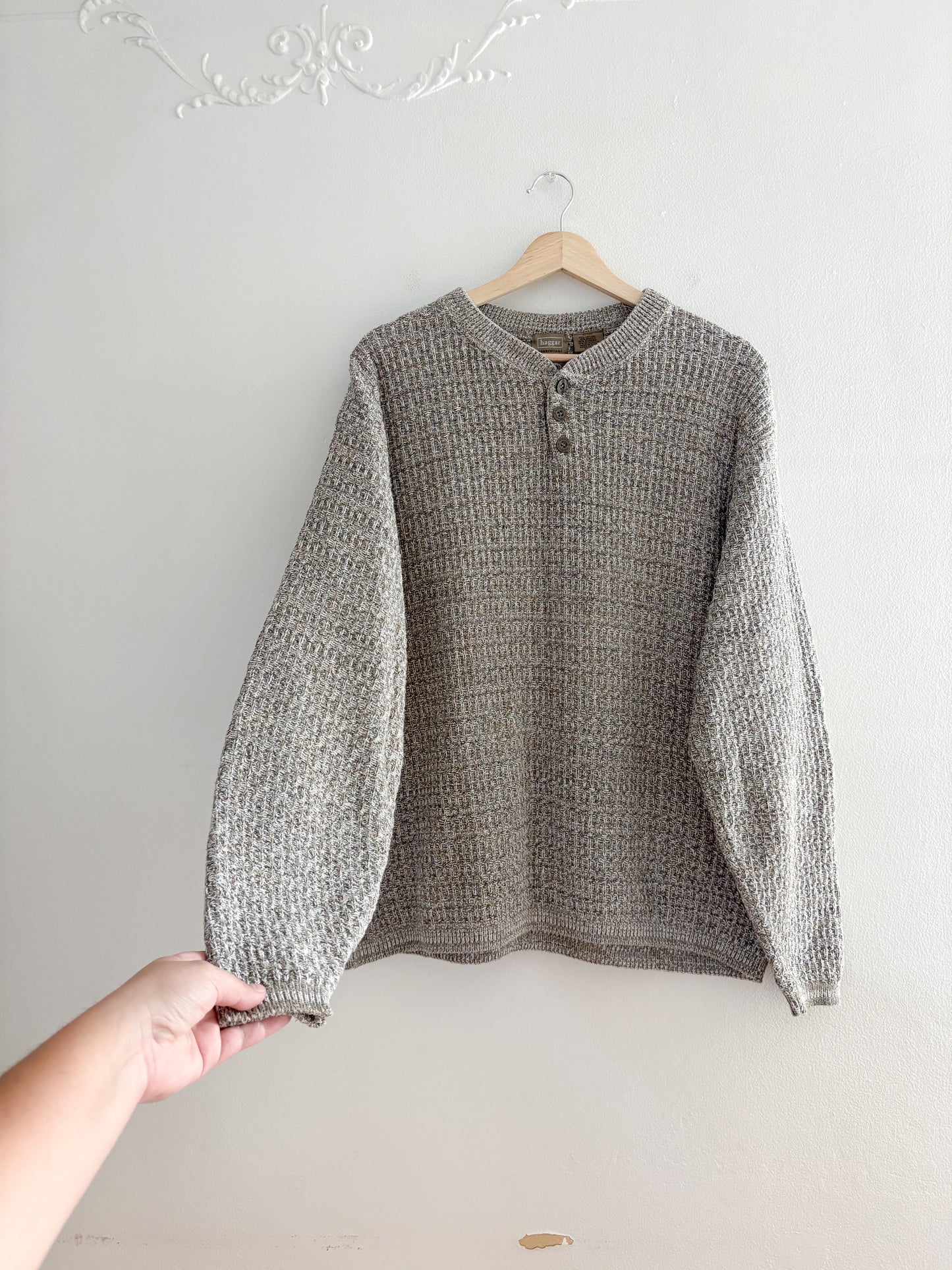 Vintage Heathered Henley Sweater (XL)