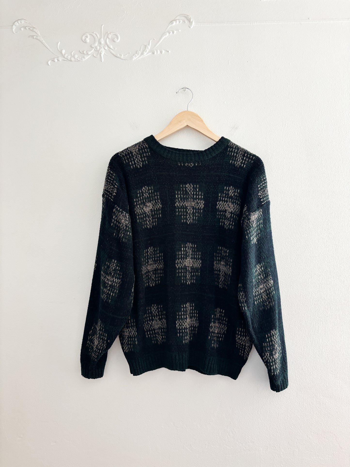 Vintage Acrylic Green Patterned Sweater (M)