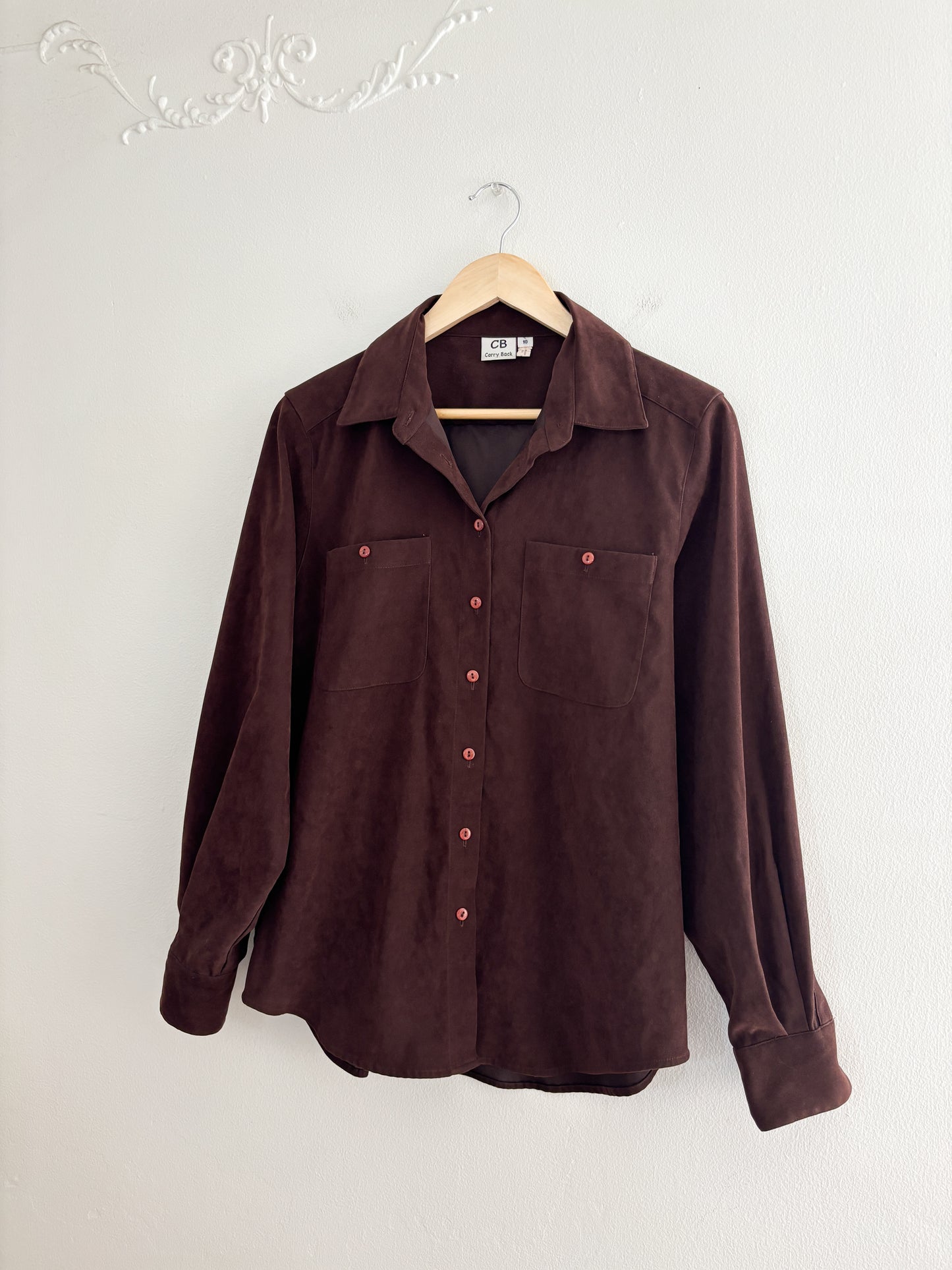 Vintage Brown Faux Suede Button Up (10)