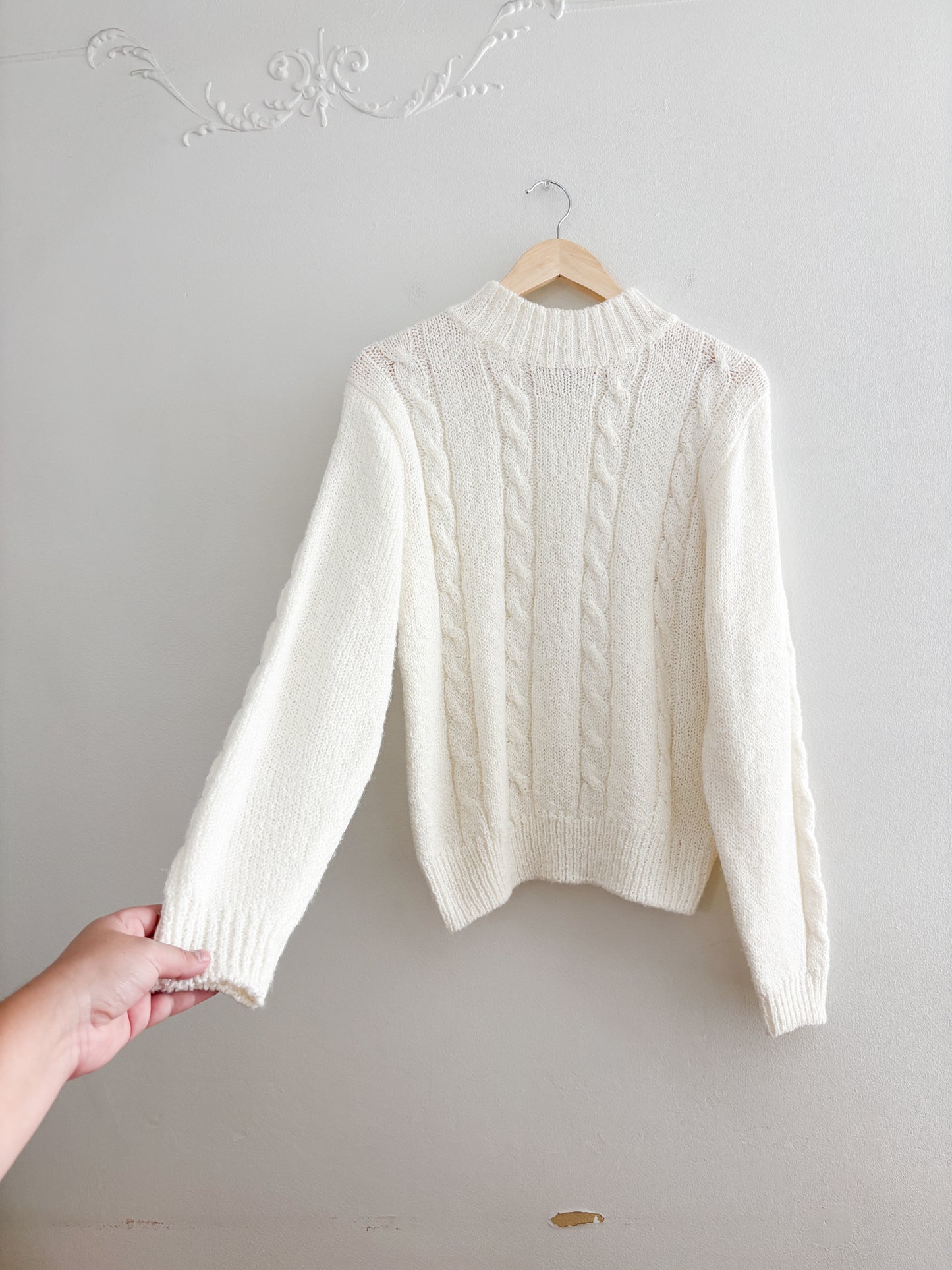 Vintage Cable Knit Mock neck Sweater (S)