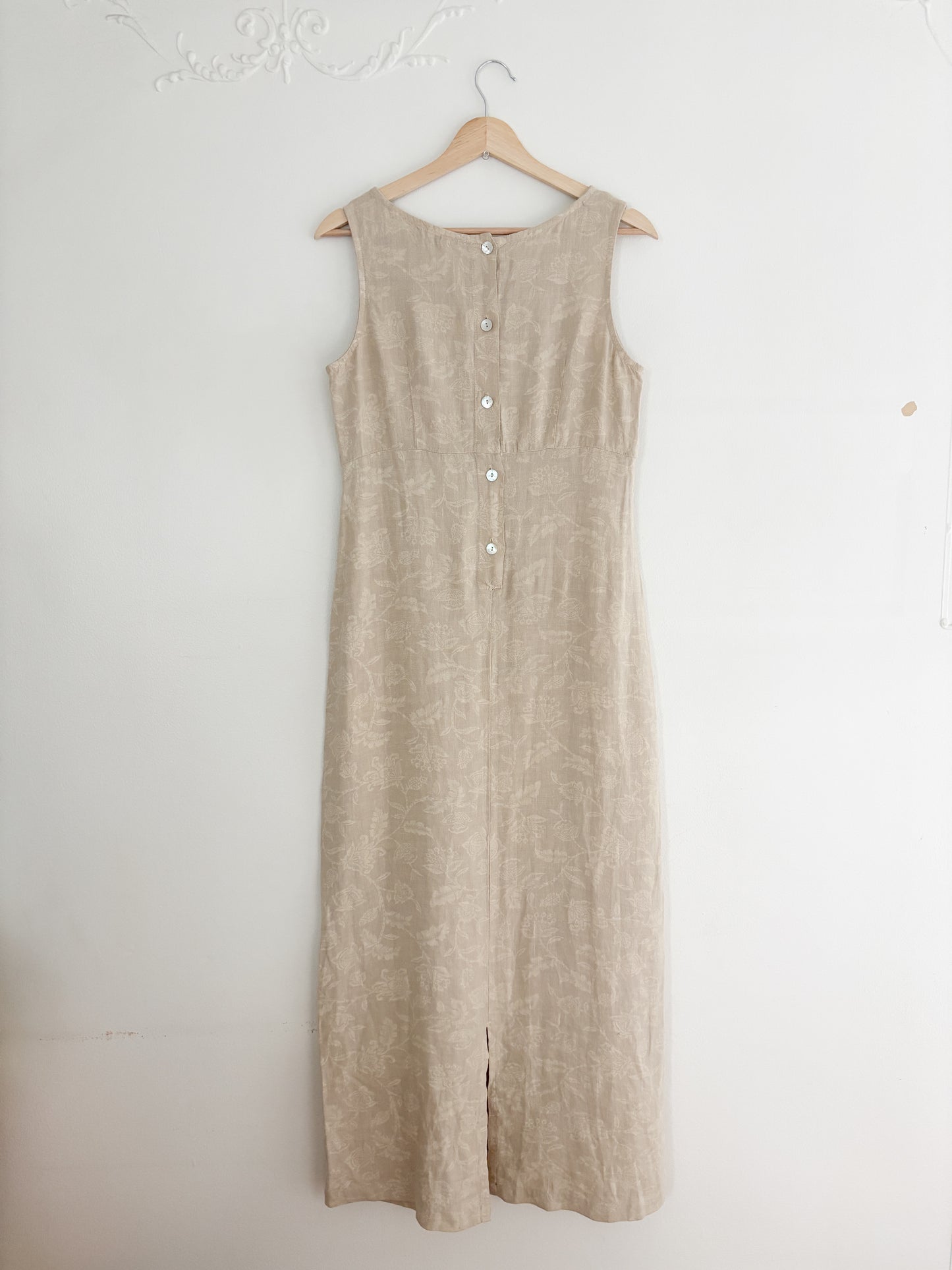 Vintage Floral Linen Maxi Dress (XS)