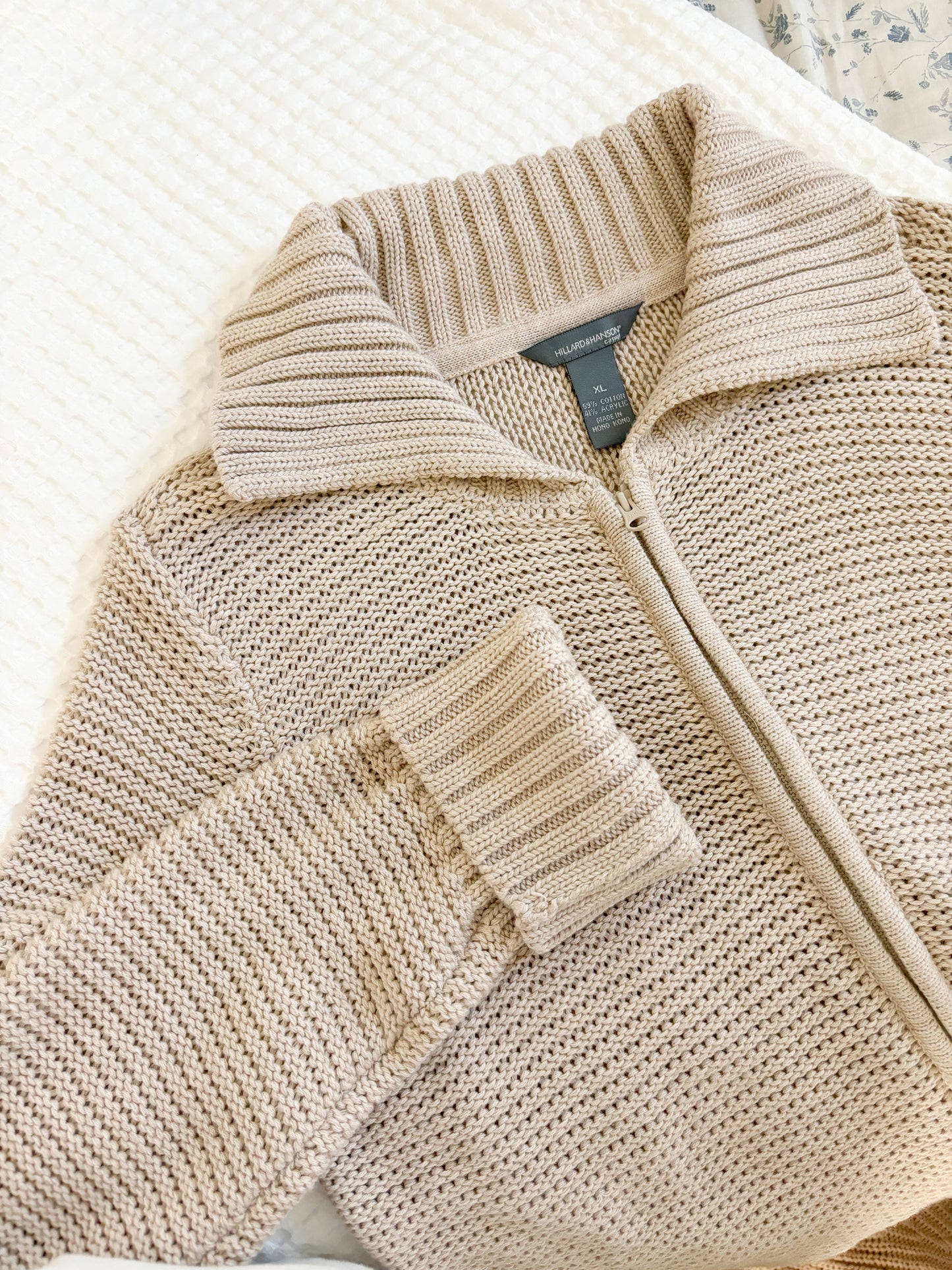 Neutral knit zip up sweater