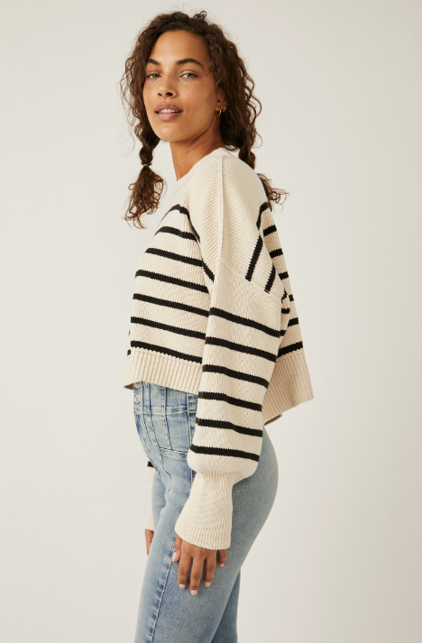 Free People Easy Street Striped Cropped Sweater (M)