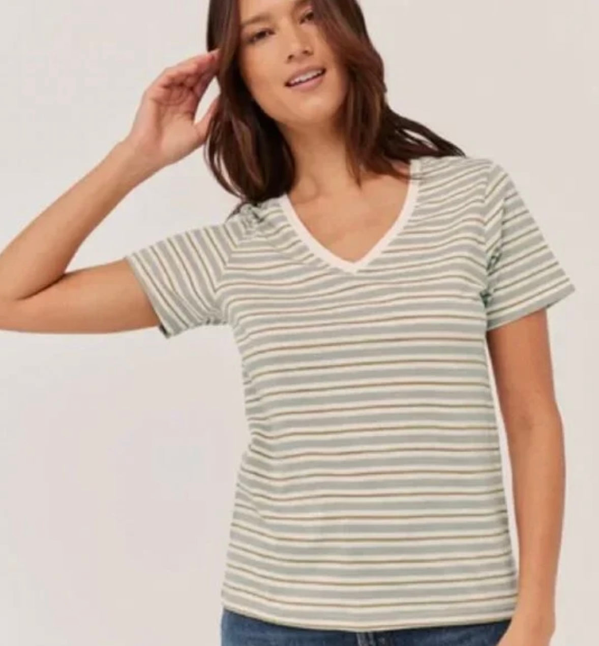 Pact Striped V Neck Tee (XL)