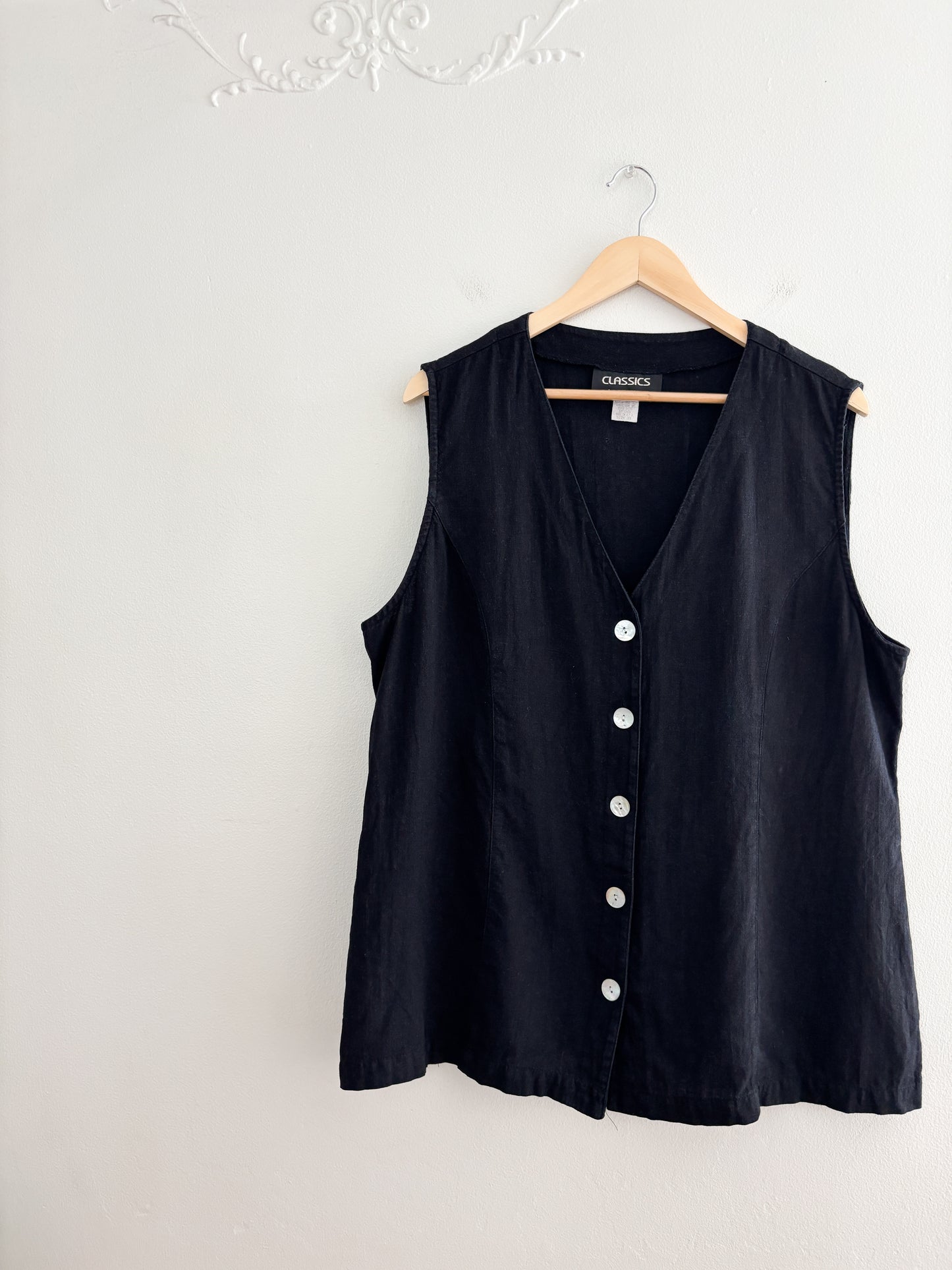 Vintage Linen Blend Black Vest (16)