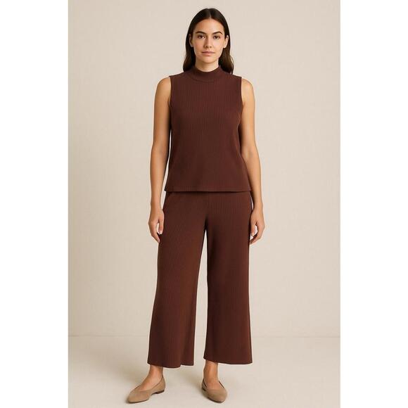 Daily Practice (Anthropologie) Ribbed Wide Leg Brown Lounge Pants (1X)