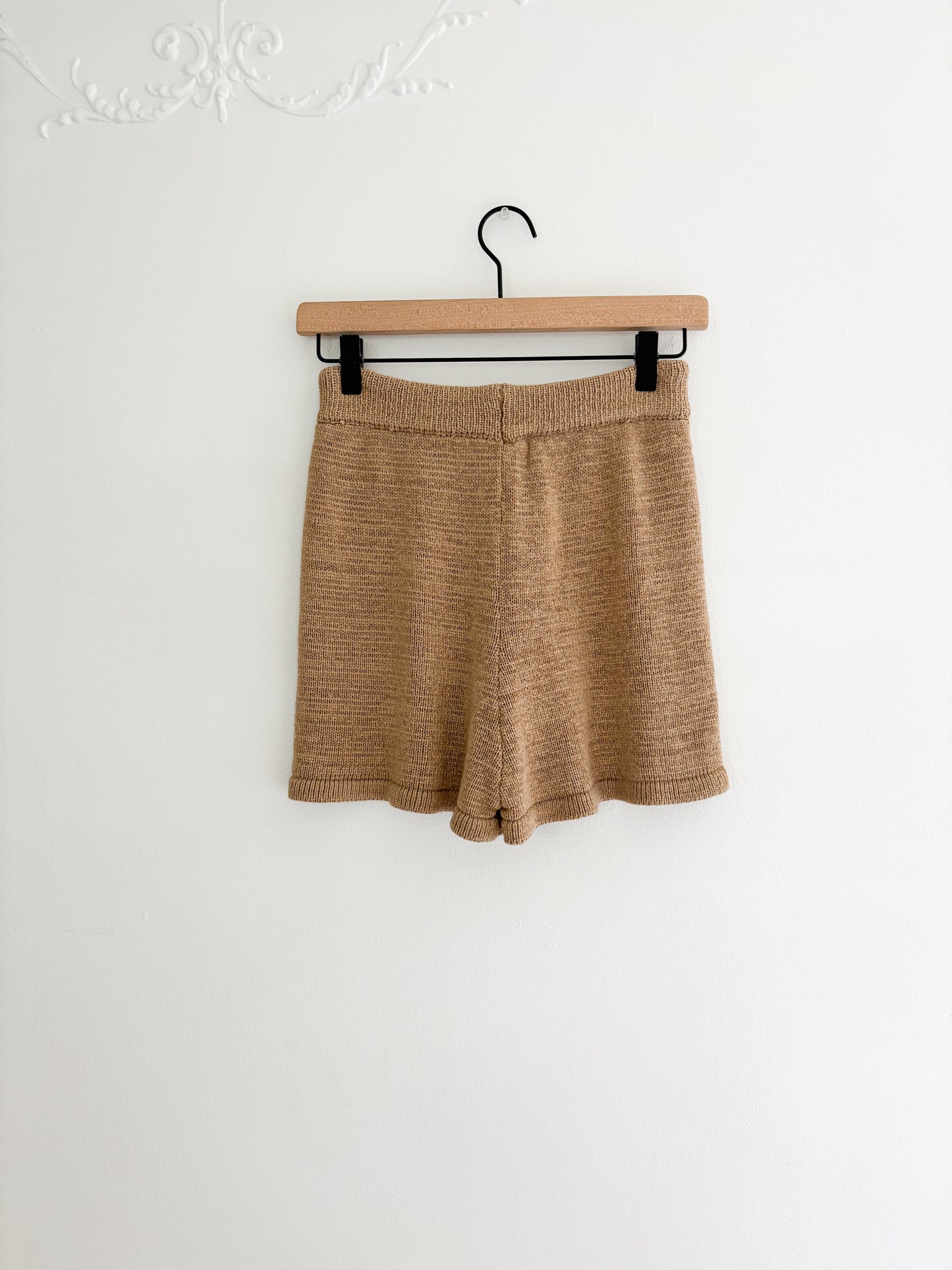 Brown Textured Knit Shorts (S)