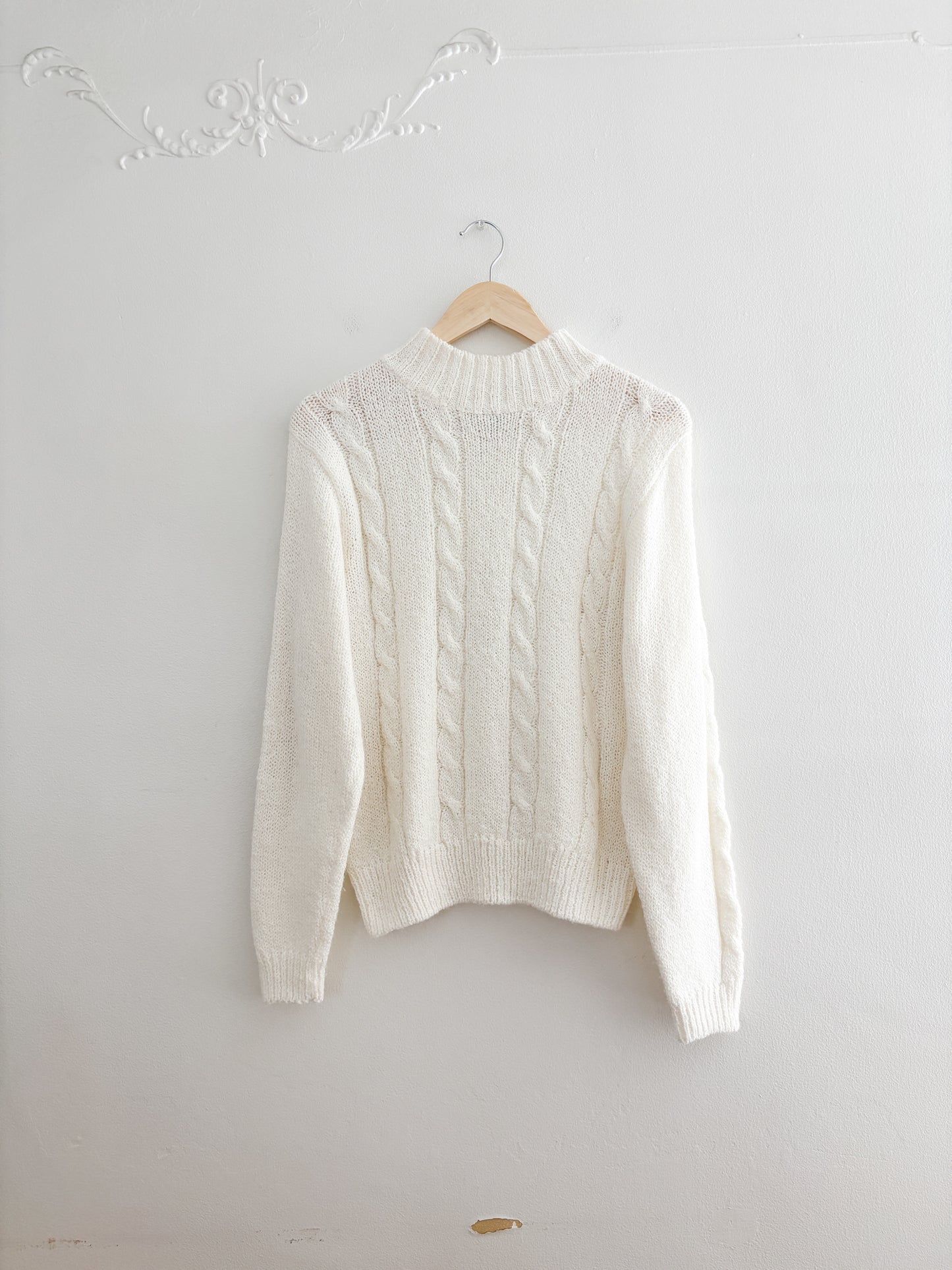 Vintage Cable Knit Mock neck Sweater (S)