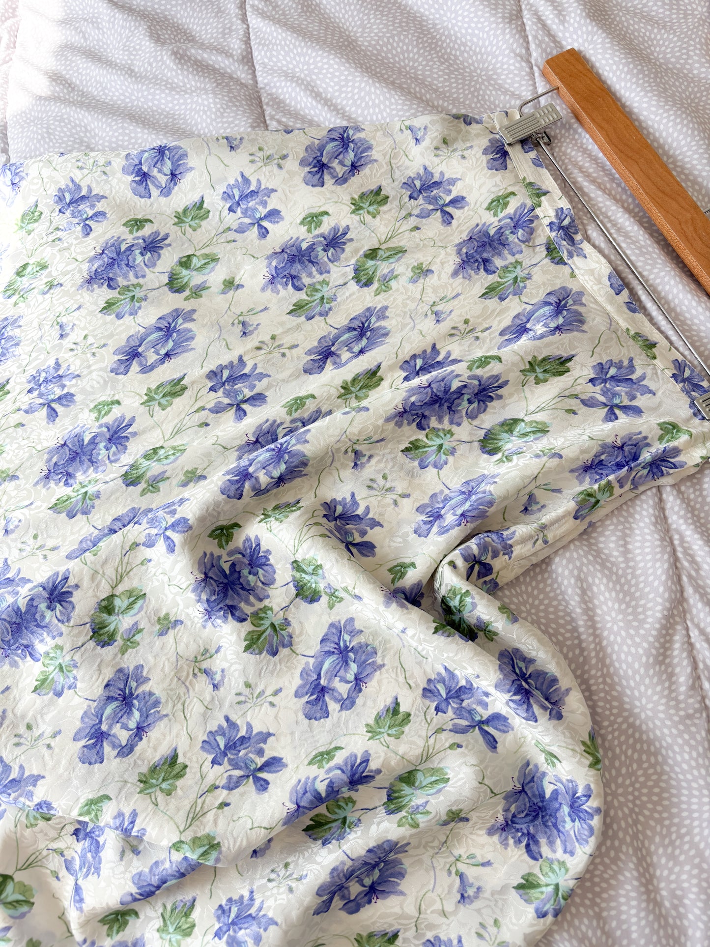Vintage Blue Floral Silk Skirt (24”)