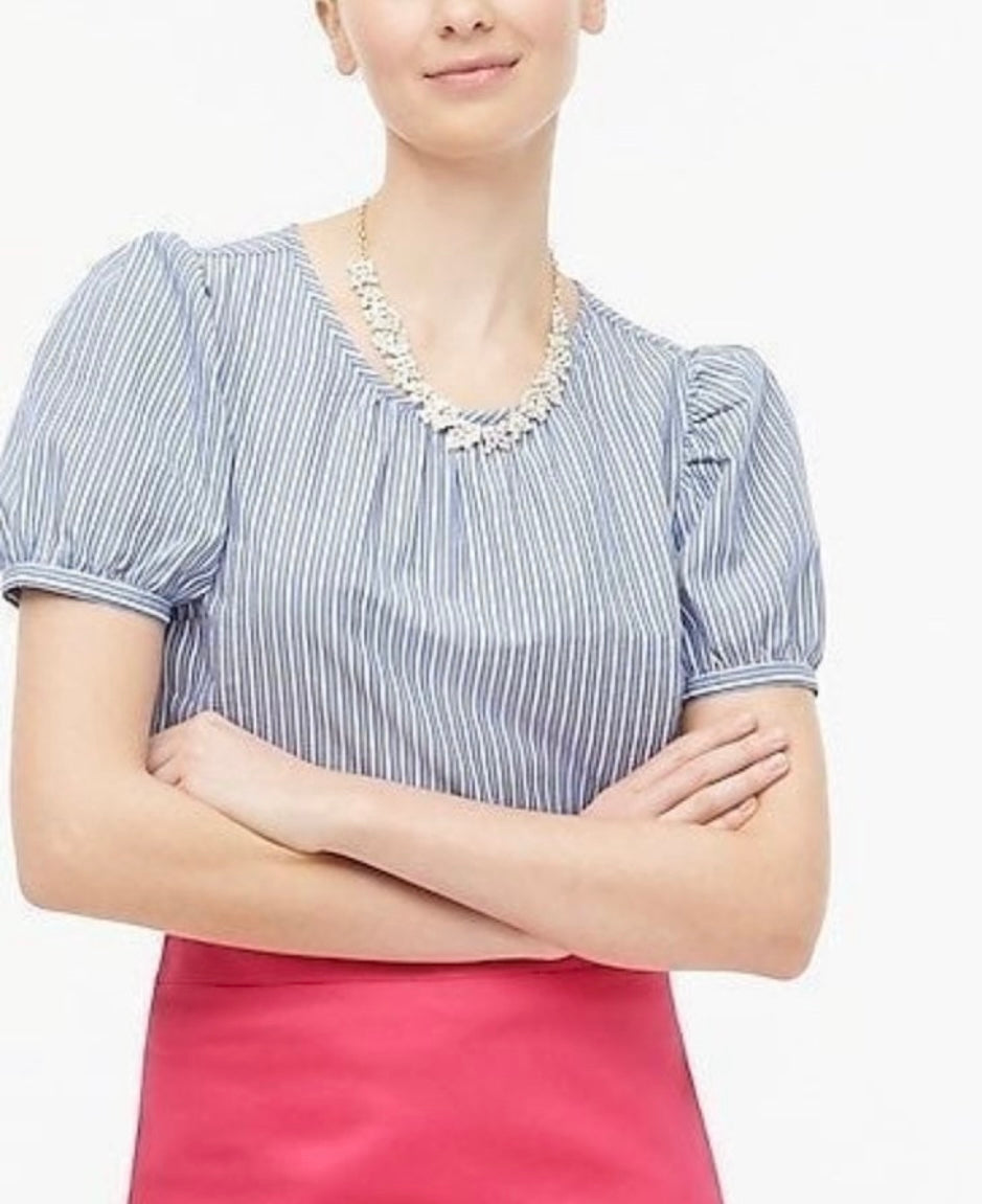 J Crew Striped Puff Sleeve Blouse (M)