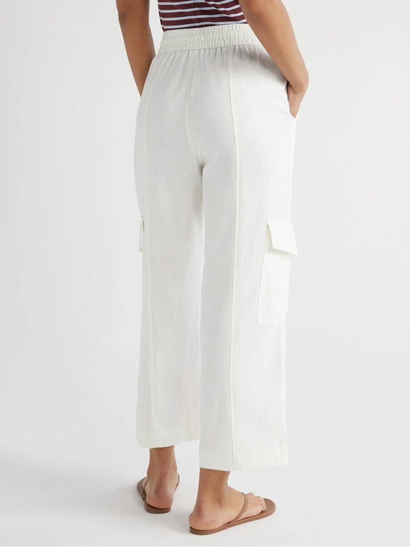 White Linen Blend Easy Pants (L)