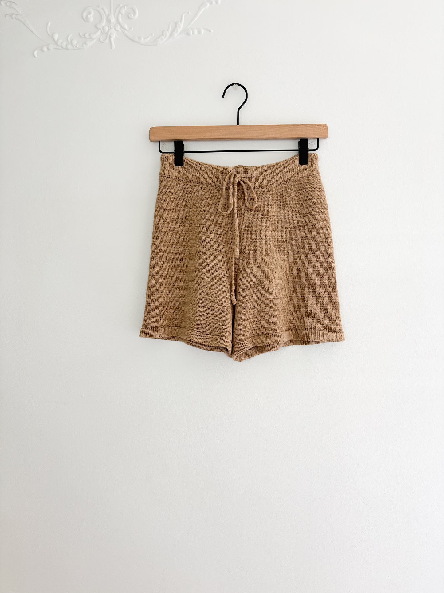 Brown Textured Knit Shorts (S)