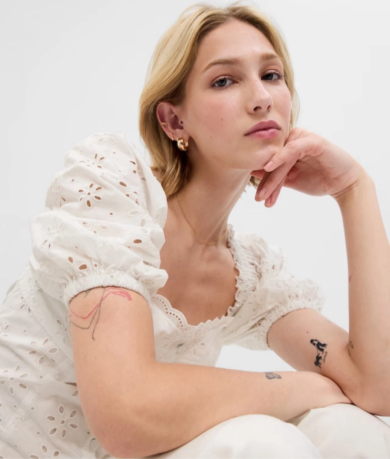 Gap Smocked Cotton Puff Sleeve Top (XS/S)