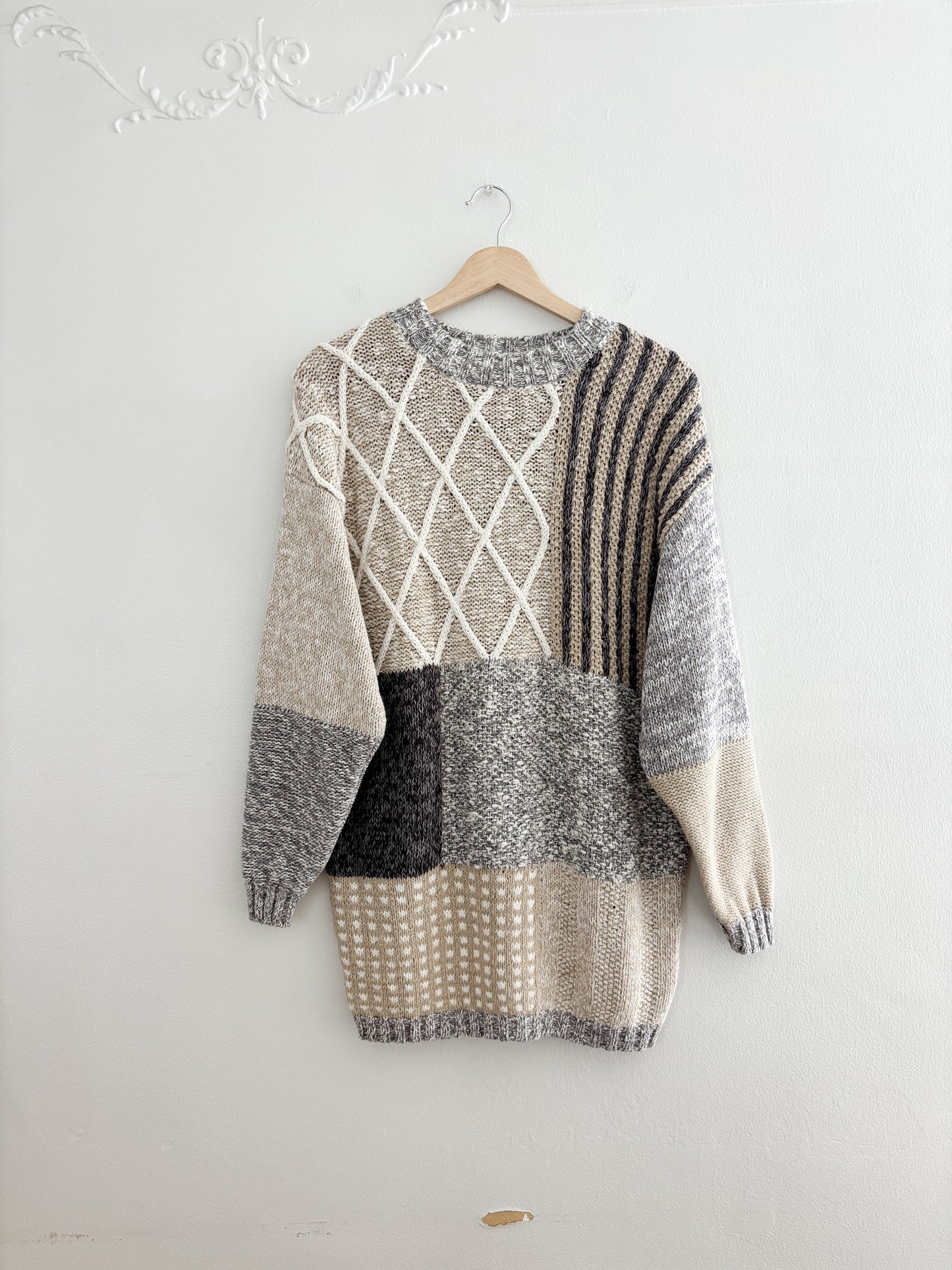 Vintage Patchwork Knit Sweater (M)