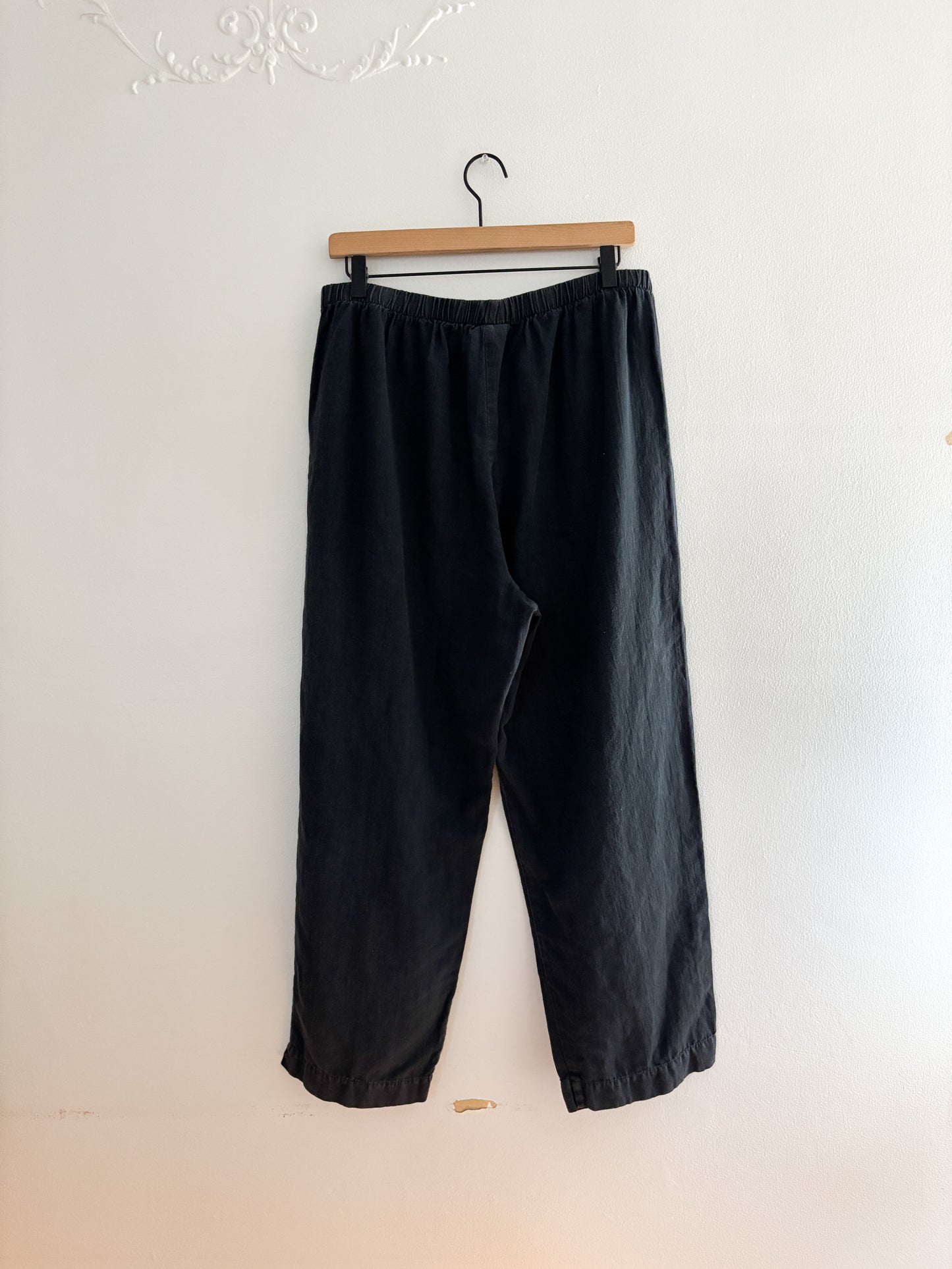 Vintage Hot Cotton Black Linen Blend Easy Pants (L/XL)