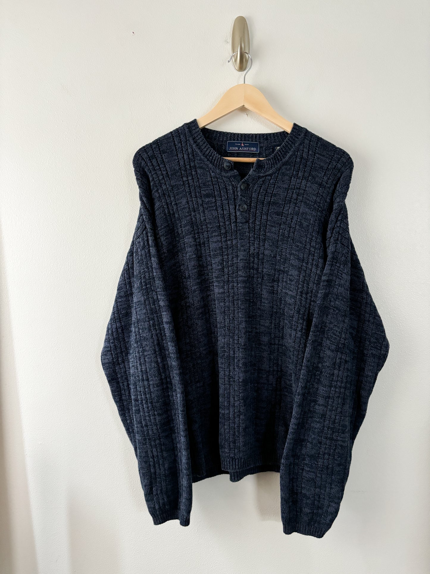 Navy Marled Henley Sweater (XL)