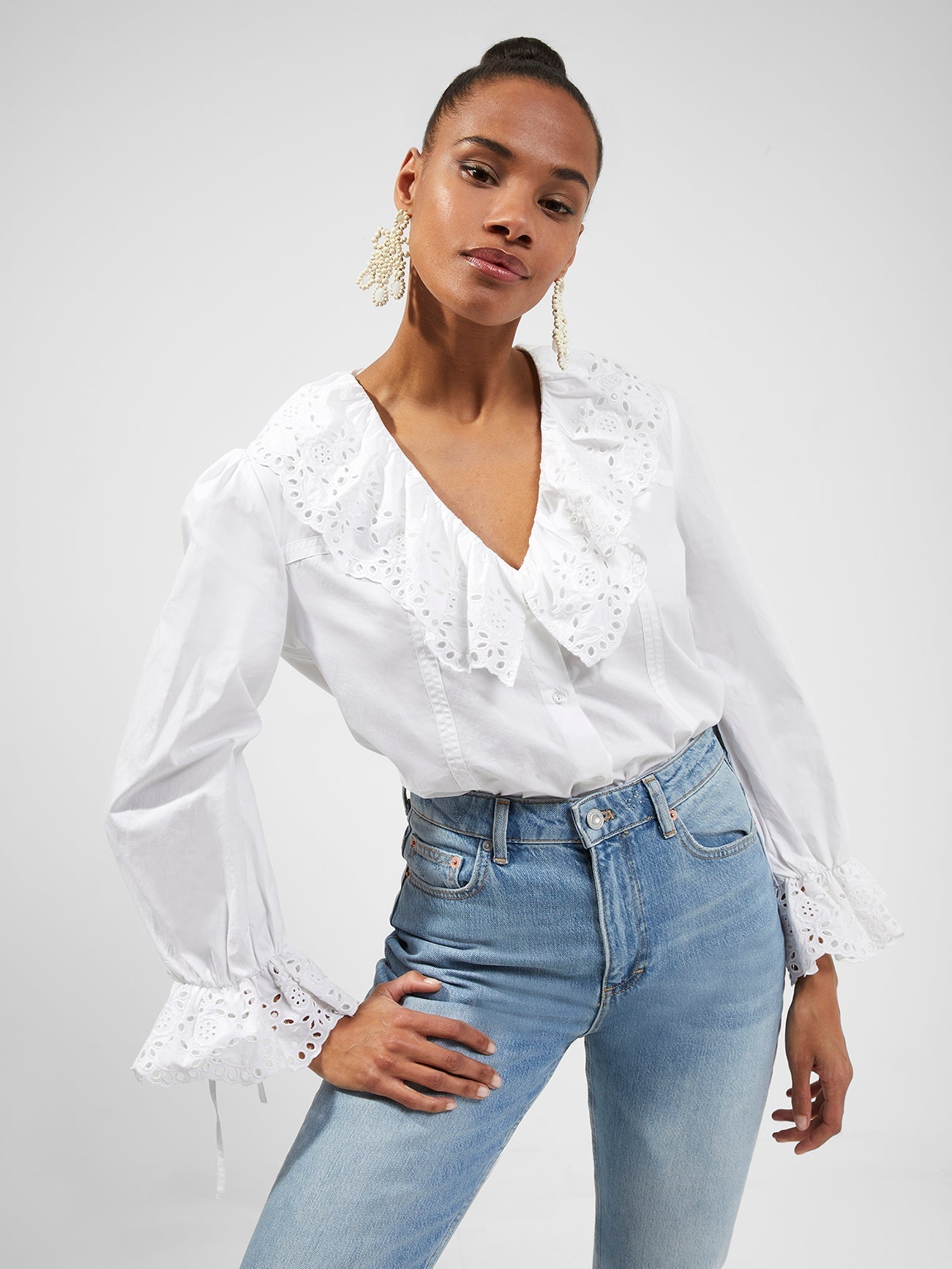 French Connection Eyelet Collar Blouse (M/L)