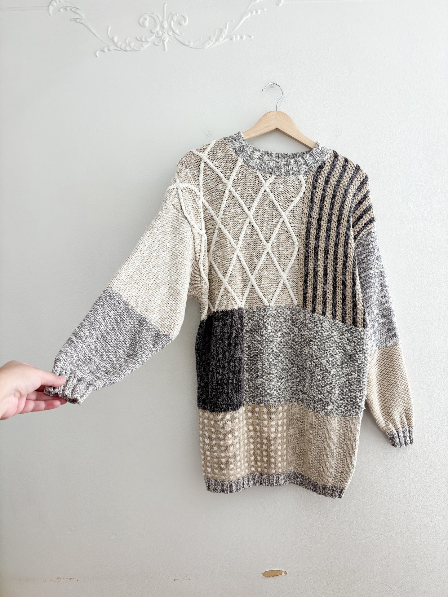 Vintage Patchwork Knit Sweater (M)