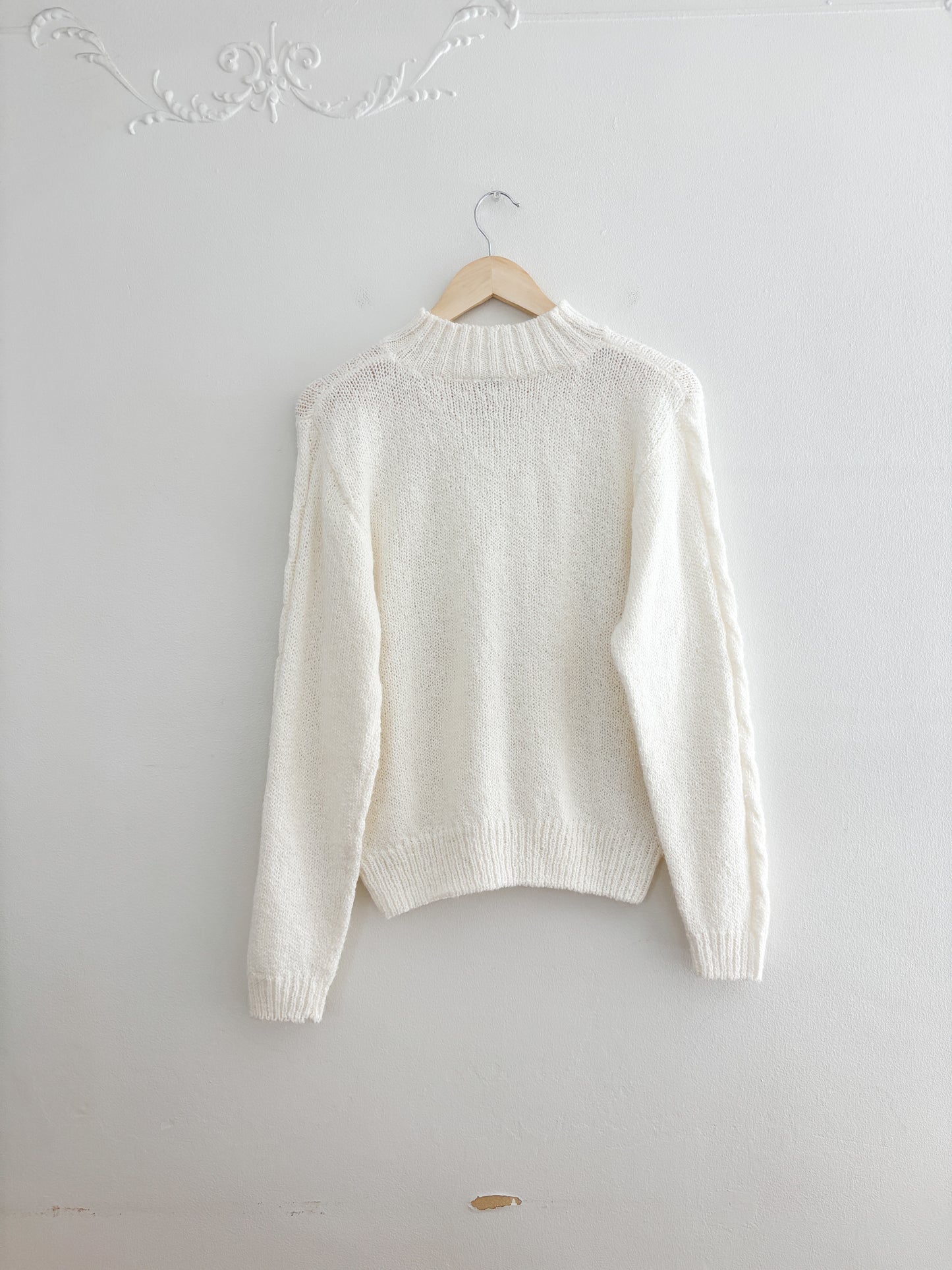 Vintage Cable Knit Mock neck Sweater (S)