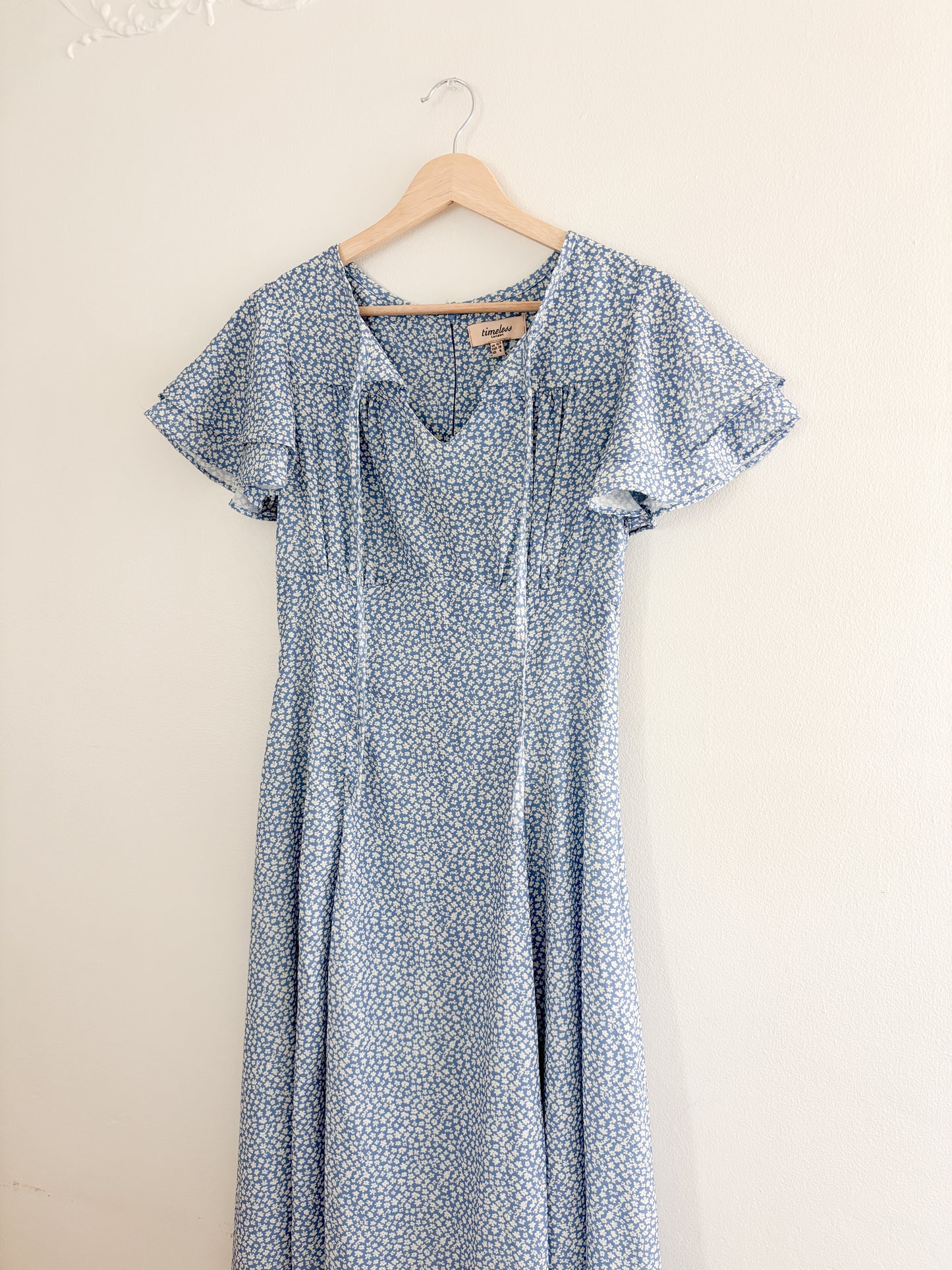 Blue Floral Ruffle Dress (S)