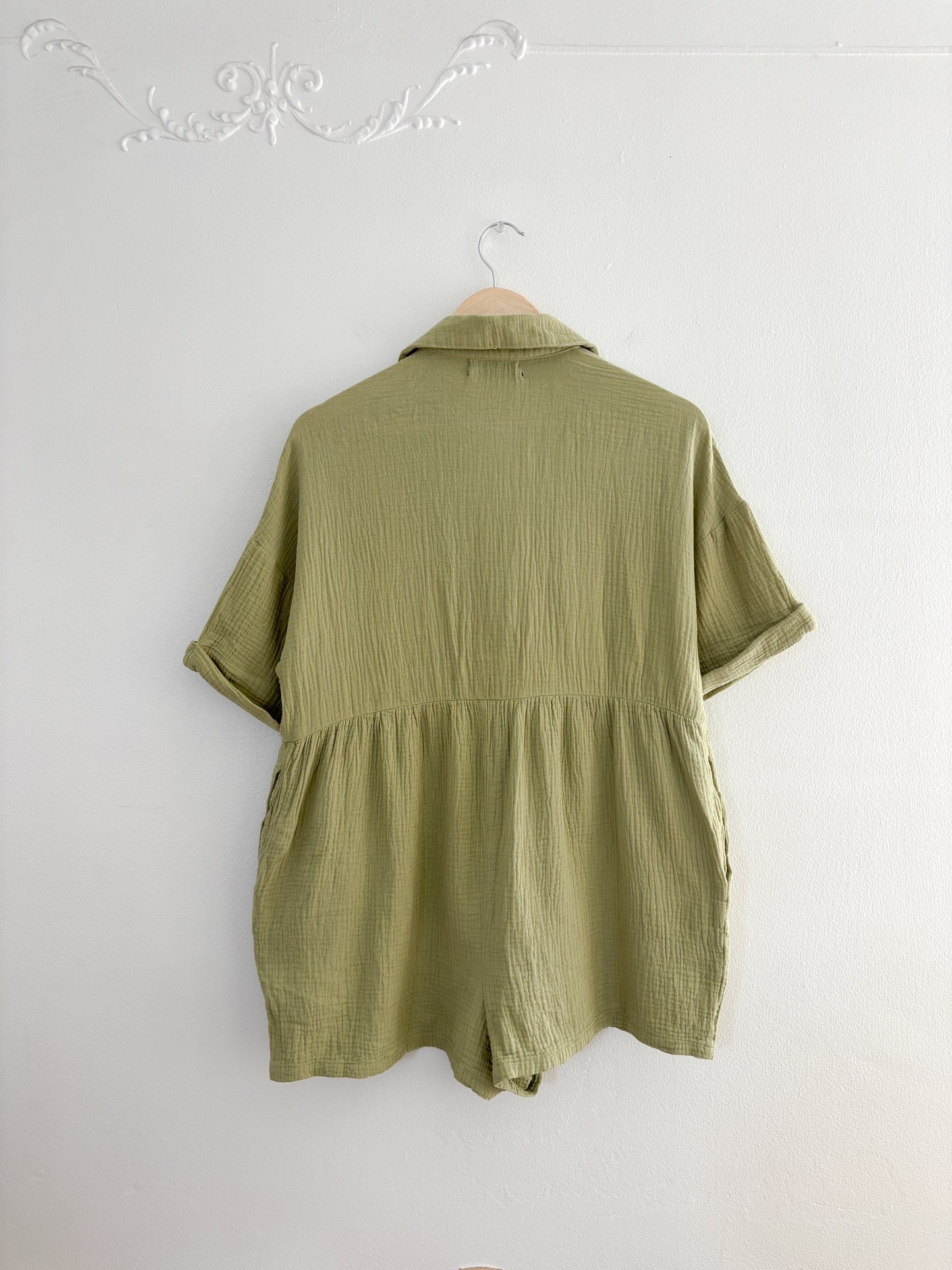 Urban Outfitters Green Cotton Gauze Romper (S)