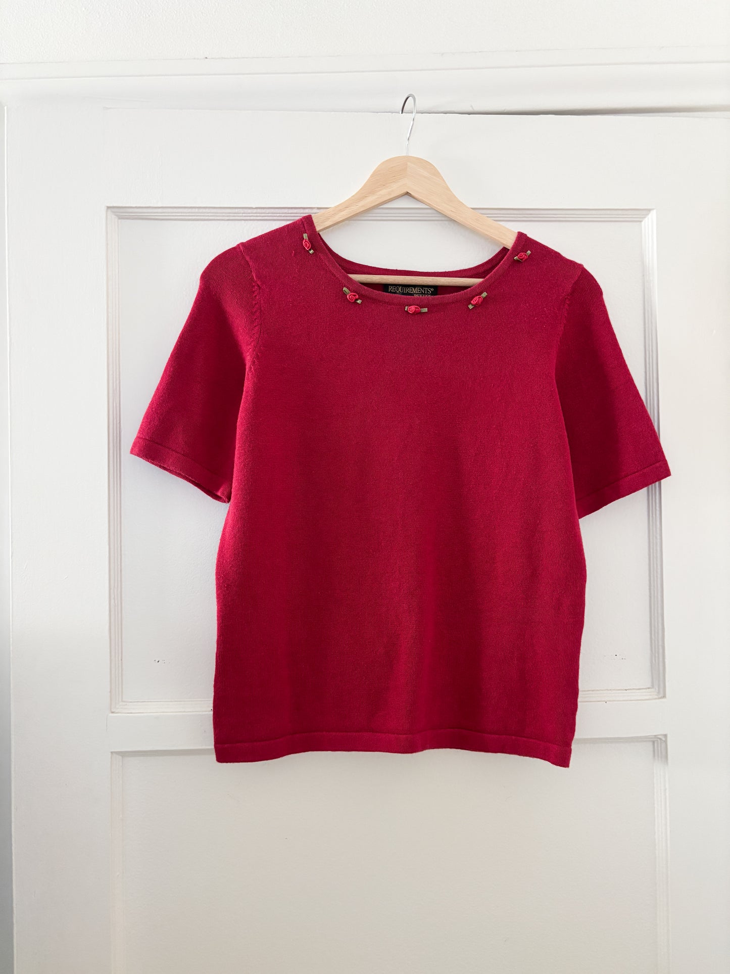 Vintage Red Floral Top (S/M)