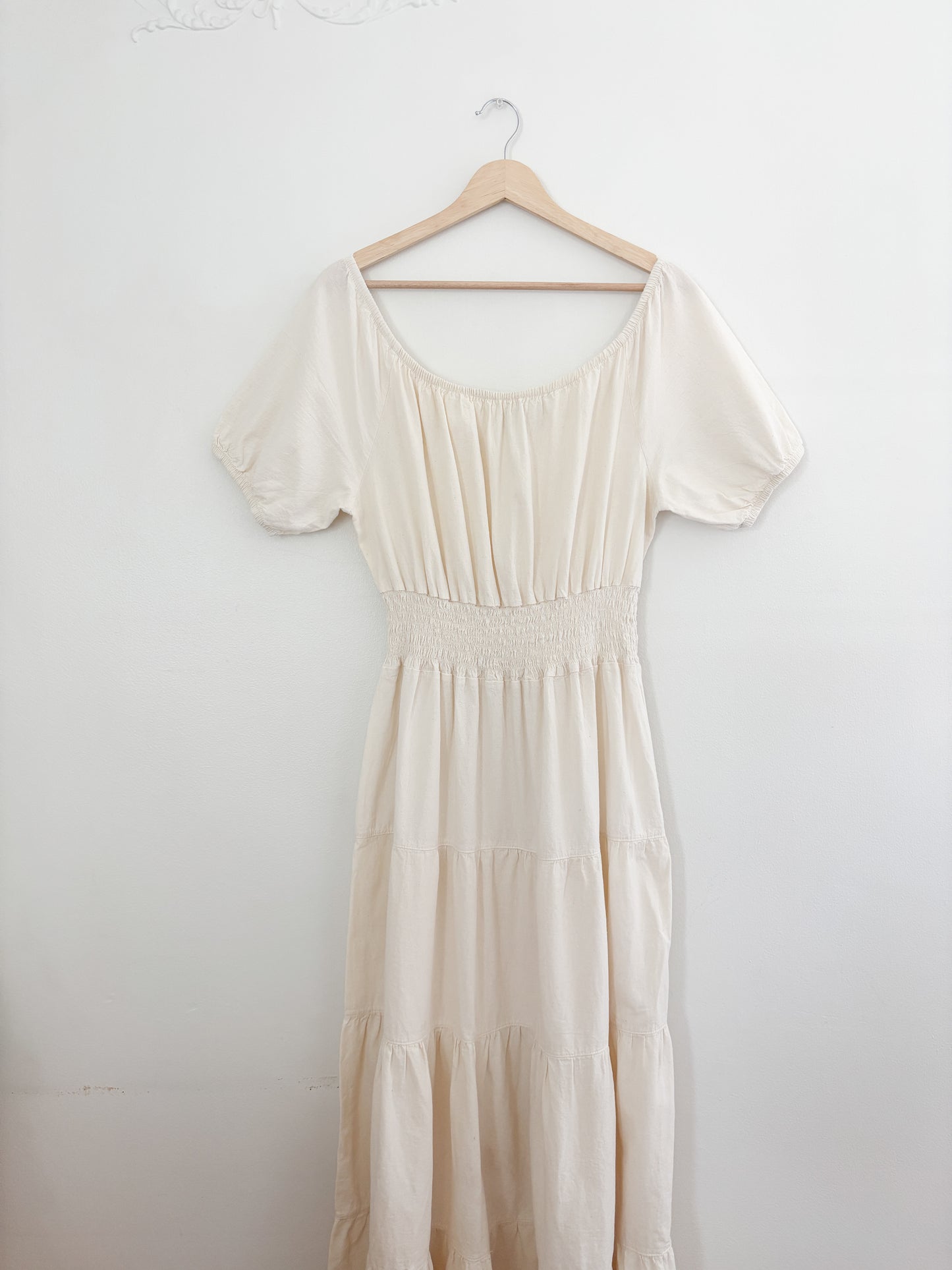 Cream Cotton Puff Sleeve Maxi Dress