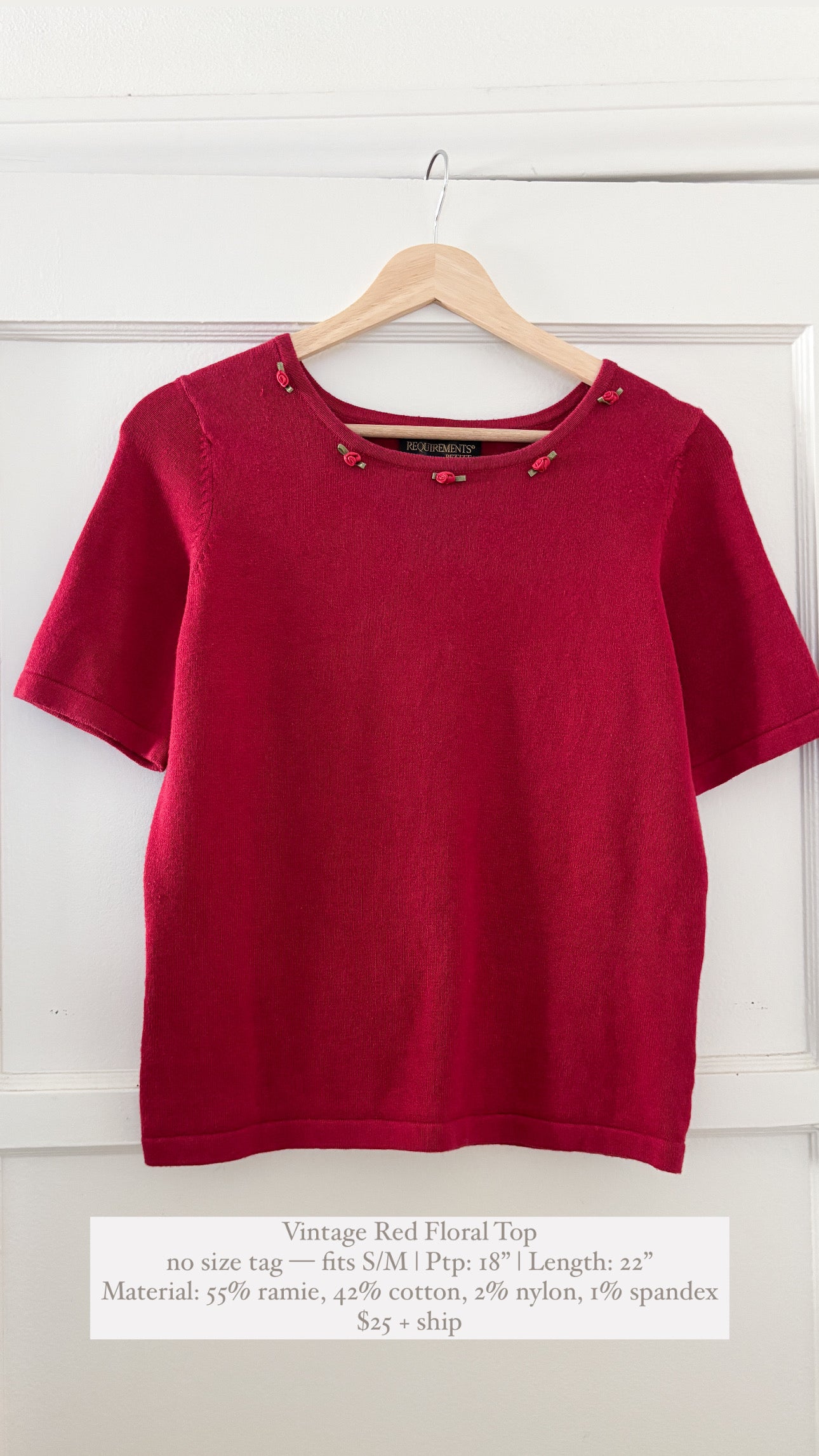 Vintage Red Floral Top (S/M)