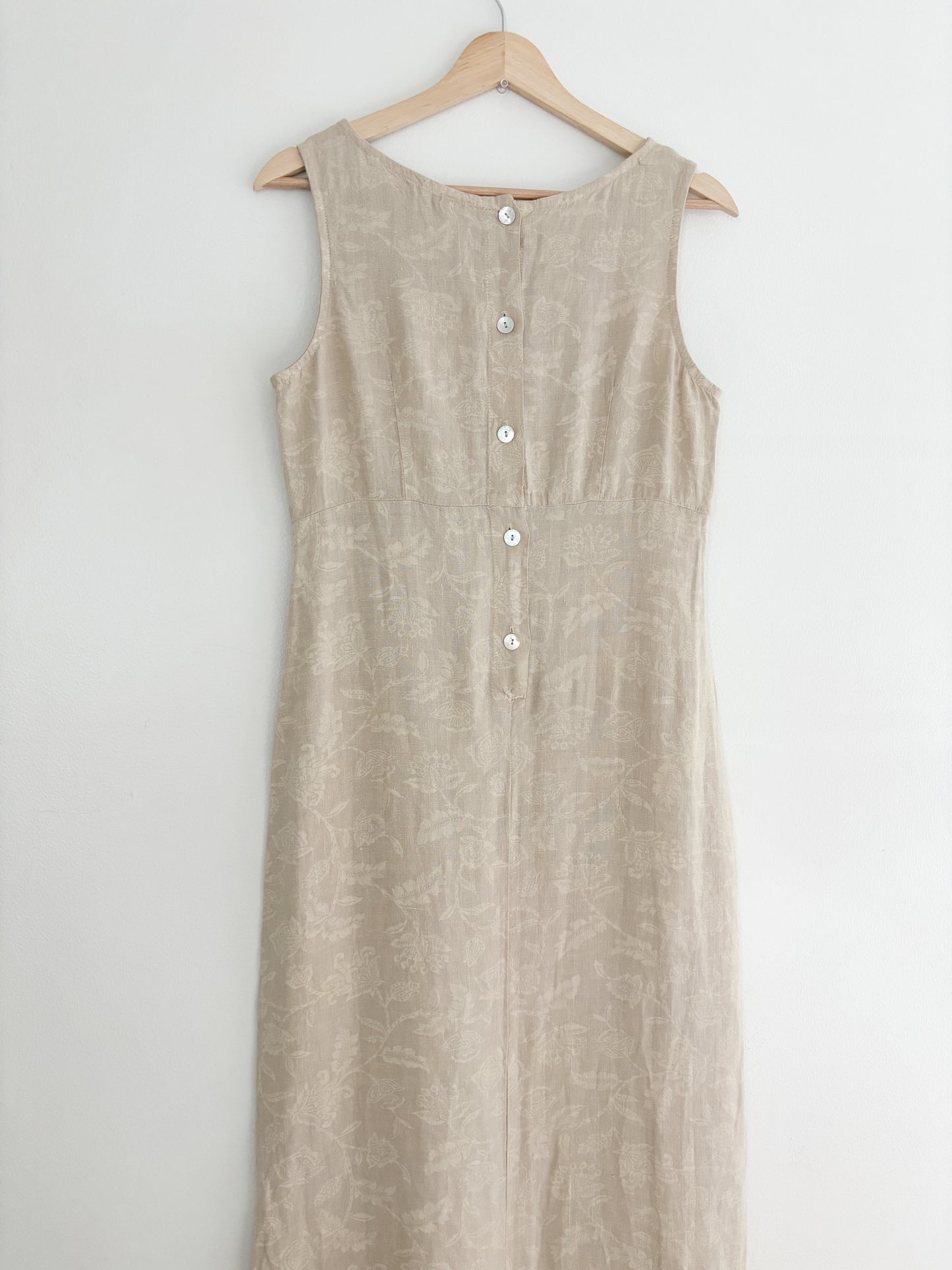 Vintage Floral Linen Maxi Dress (XS)