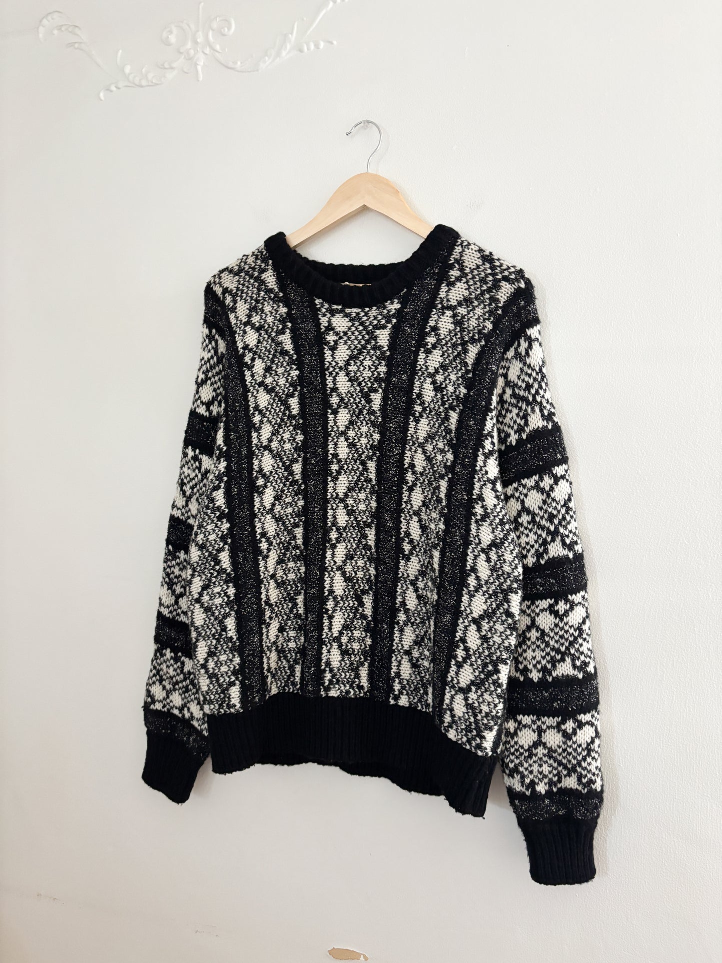 Vintage Black Patterned Sweater (M)