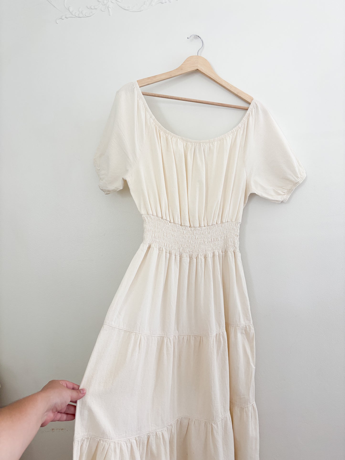 Cream Cotton Puff Sleeve Maxi Dress