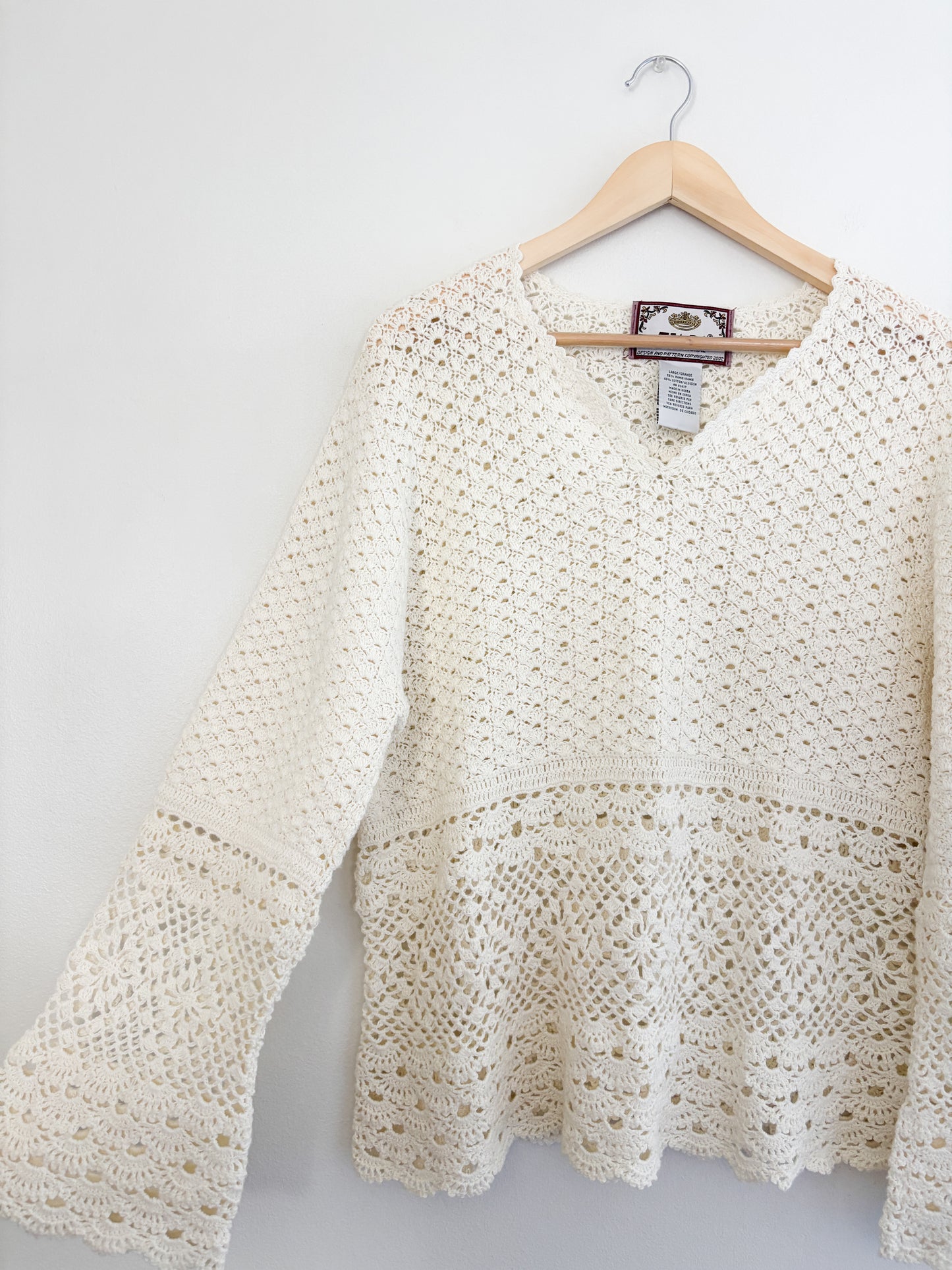 Vintage Cream Crochet Top (L)