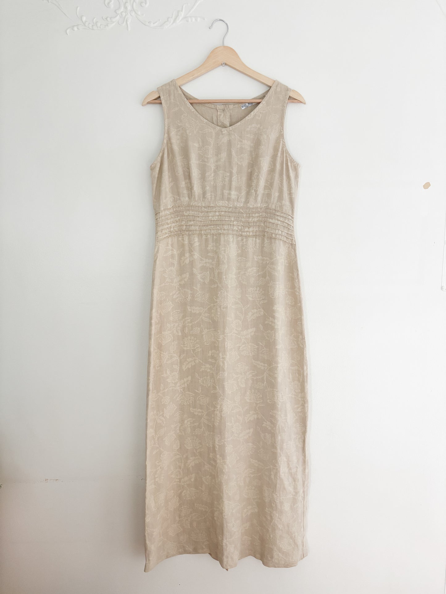 Vintage Floral Linen Maxi Dress (XS)
