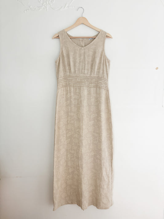 Vintage Floral Linen Maxi Dress (XS)