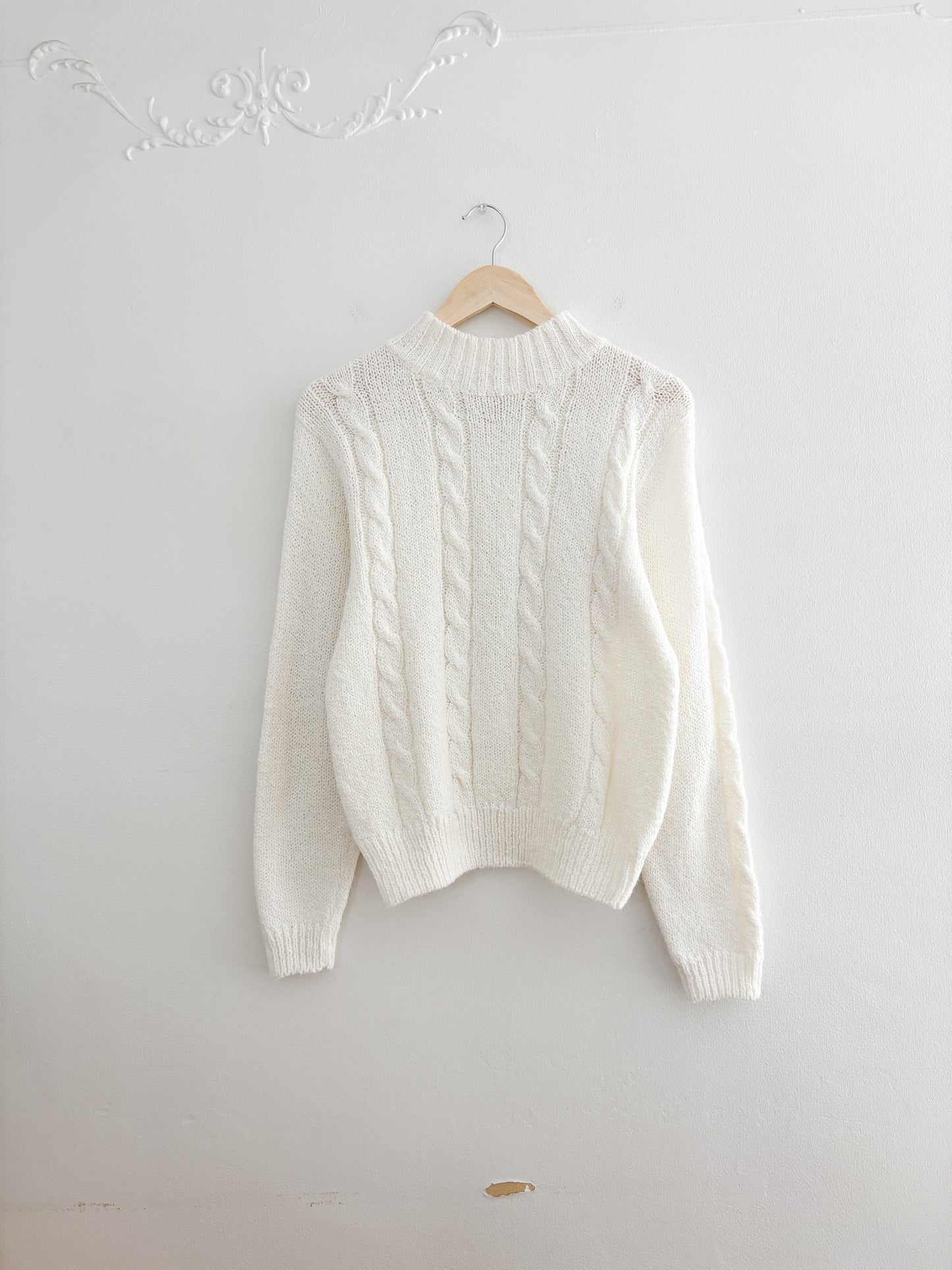 Vintage Cable Knit Mock neck Sweater (S)